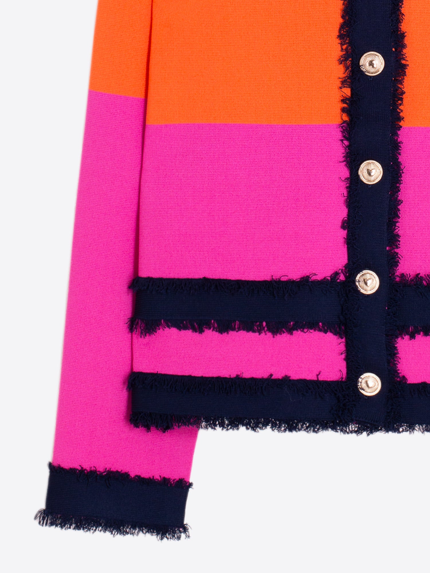CHAQUETA BICOLOR NARANJA Y FUCSIA RIBETES MARINO