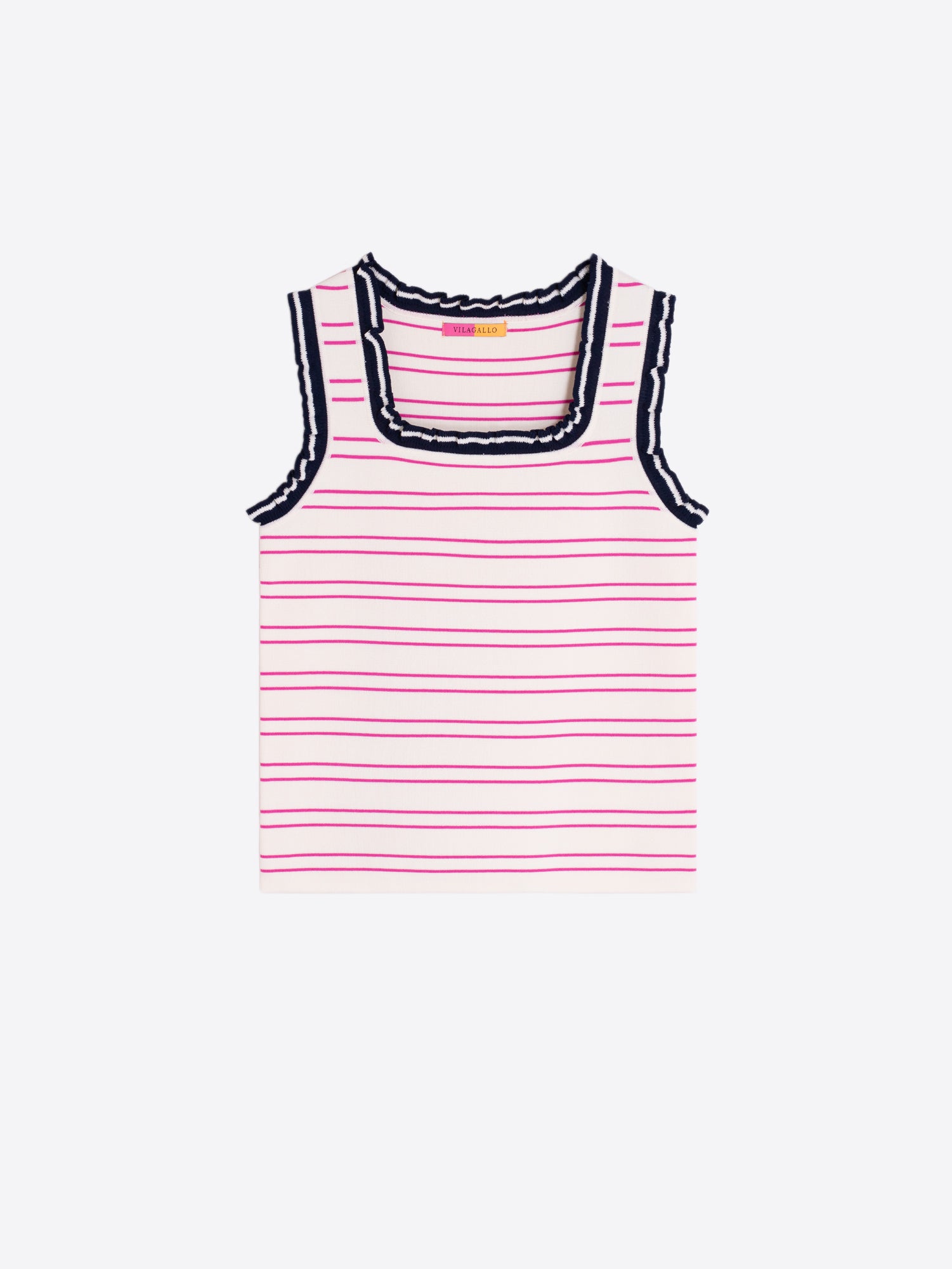 TOP RAYAS FUCSIA Y VOLANTES MARINO