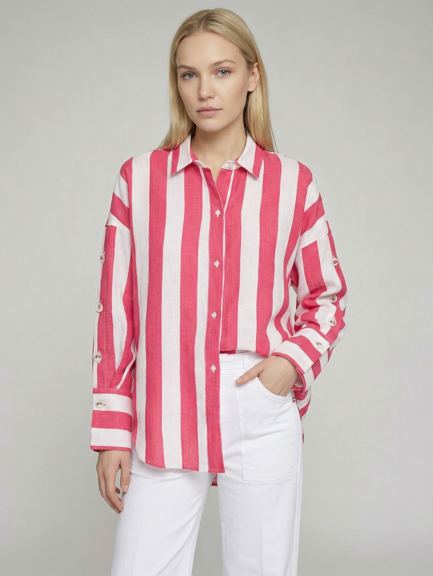 CAMISA RAYAS ROSA Y BLANCO