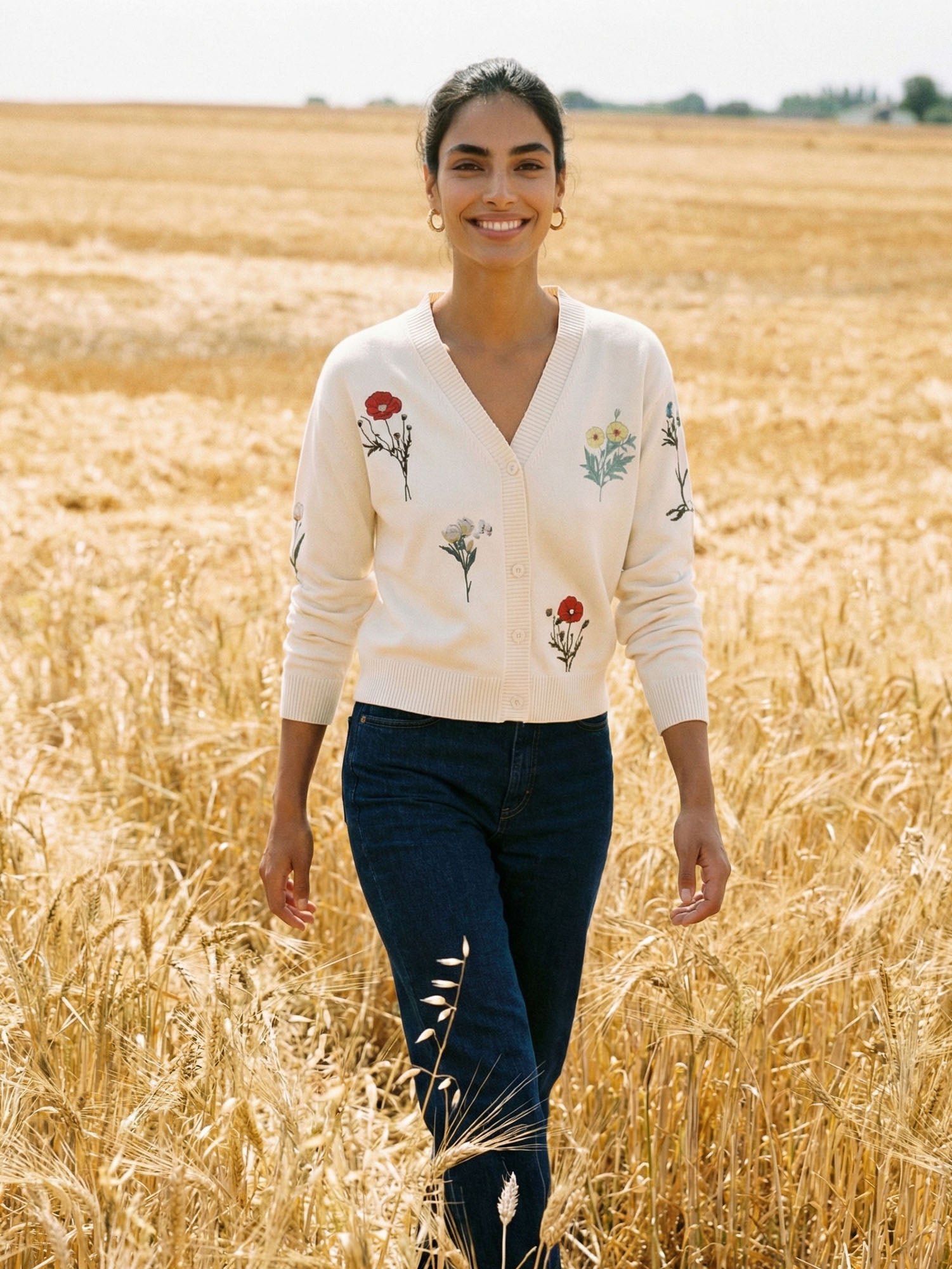 RAW CARDIGAN WITH FLORAL EMBROIDERY