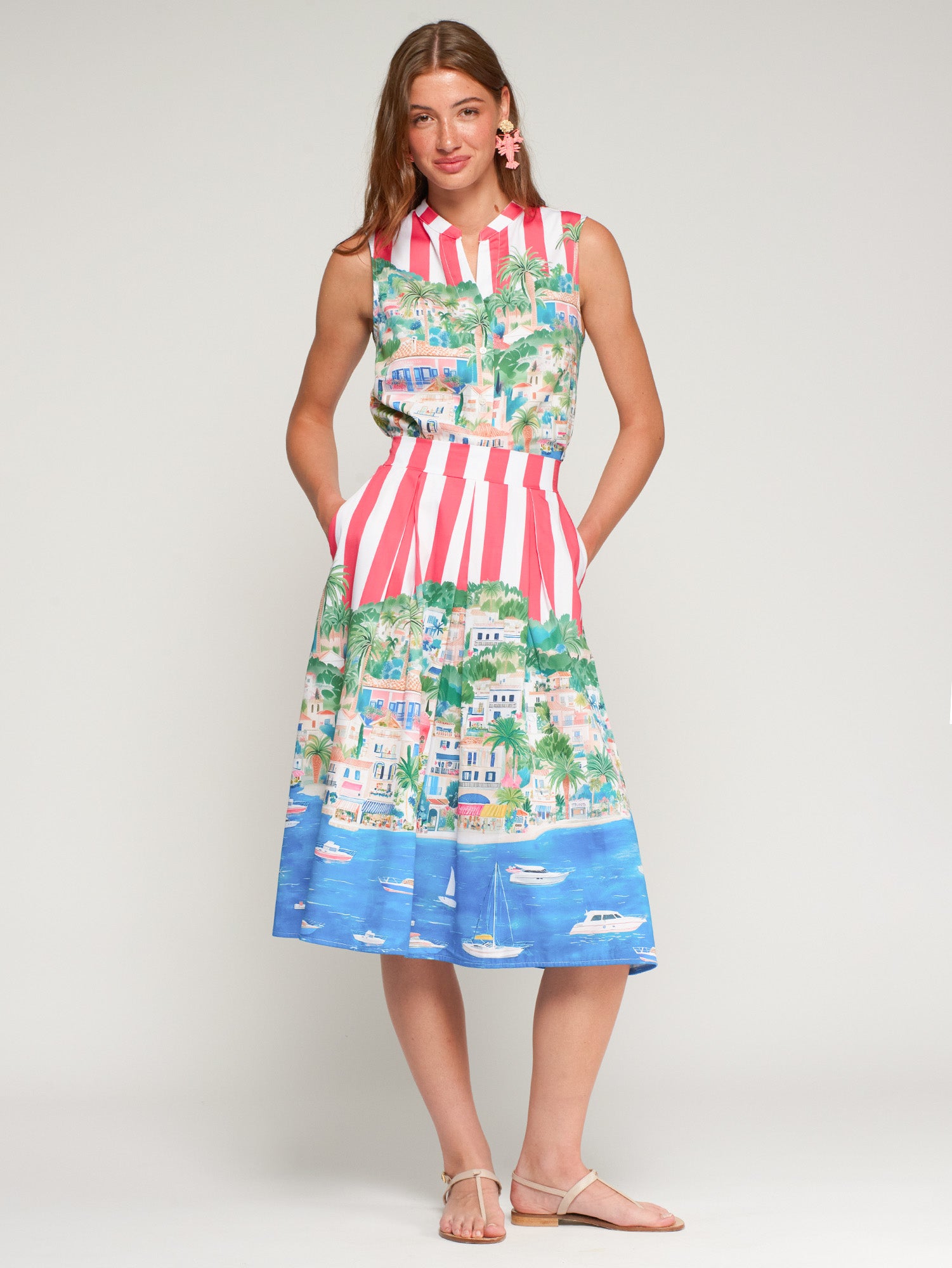 FALDA ESTAMPADO COSTA RAYAS ROJAS