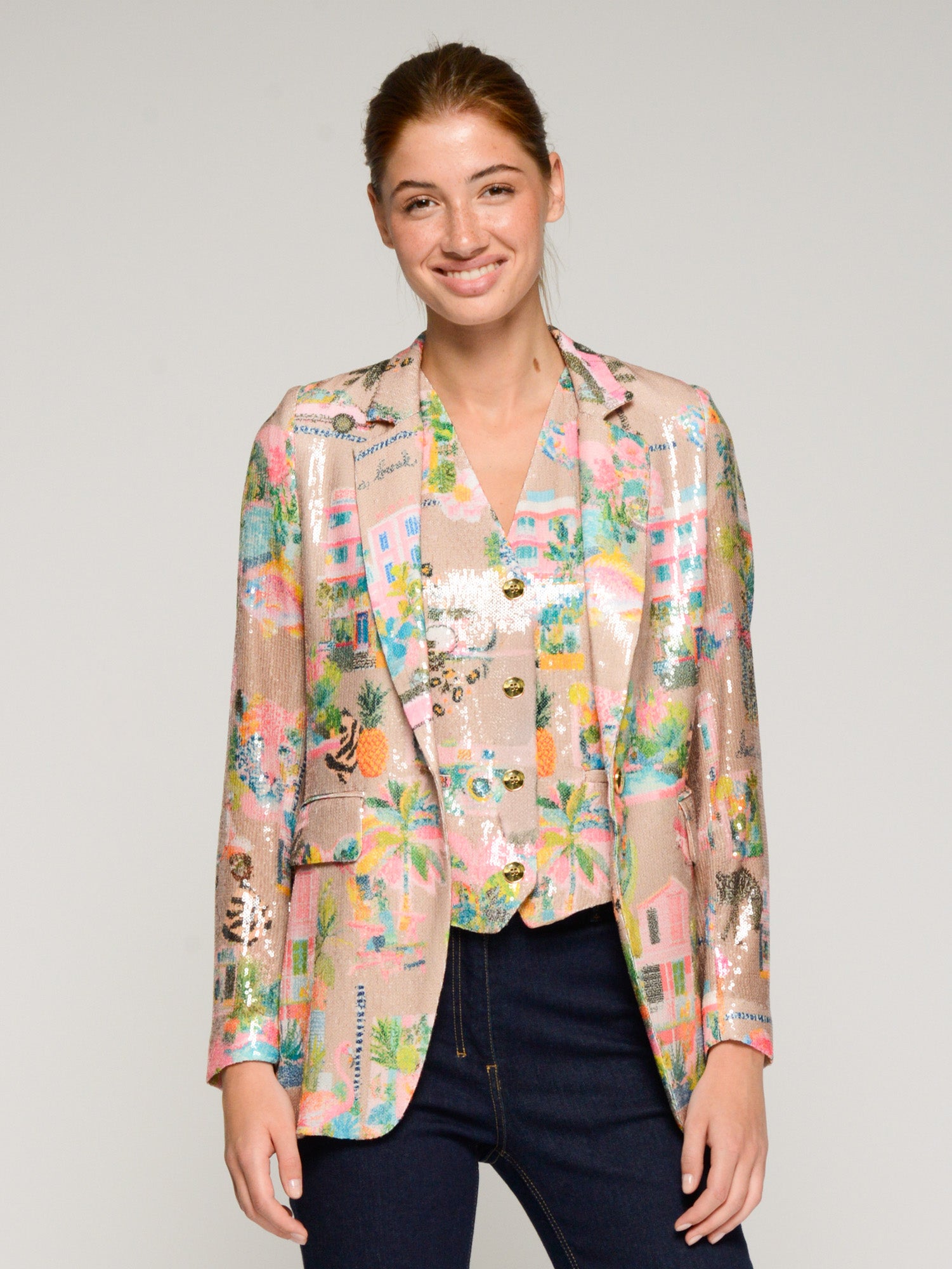 BLAZER ESTAMPADA MULTICOLOR LENTEJUELAS