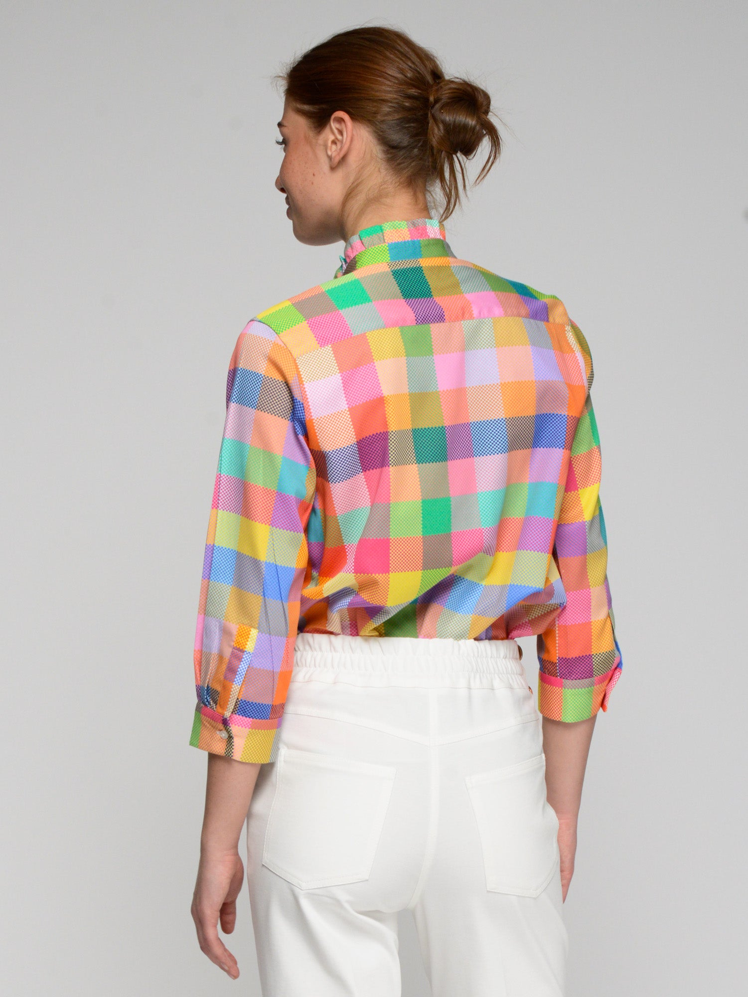 CAMISA CUADROS MULTICOLOR CUELLO VOLANTE