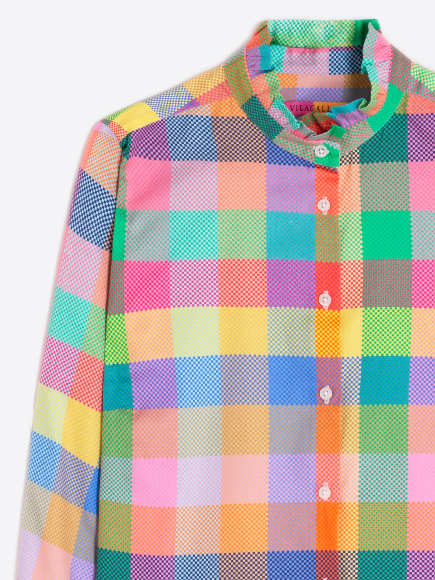 CAMISA CUADROS MULTICOLOR CUELLO VOLANTE