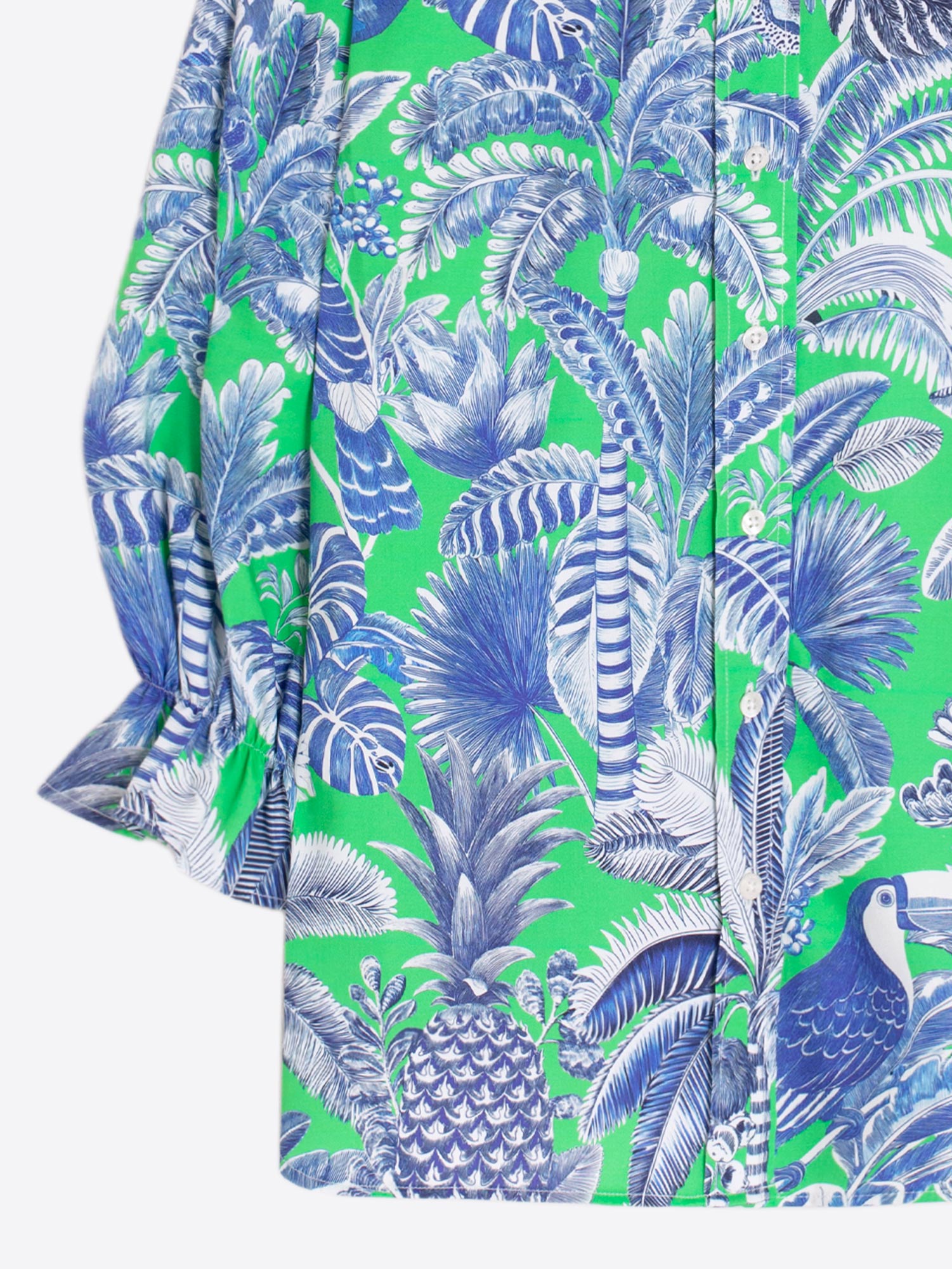 CAMISA ESTAMPADO HOJAS AZUL Y VERDE