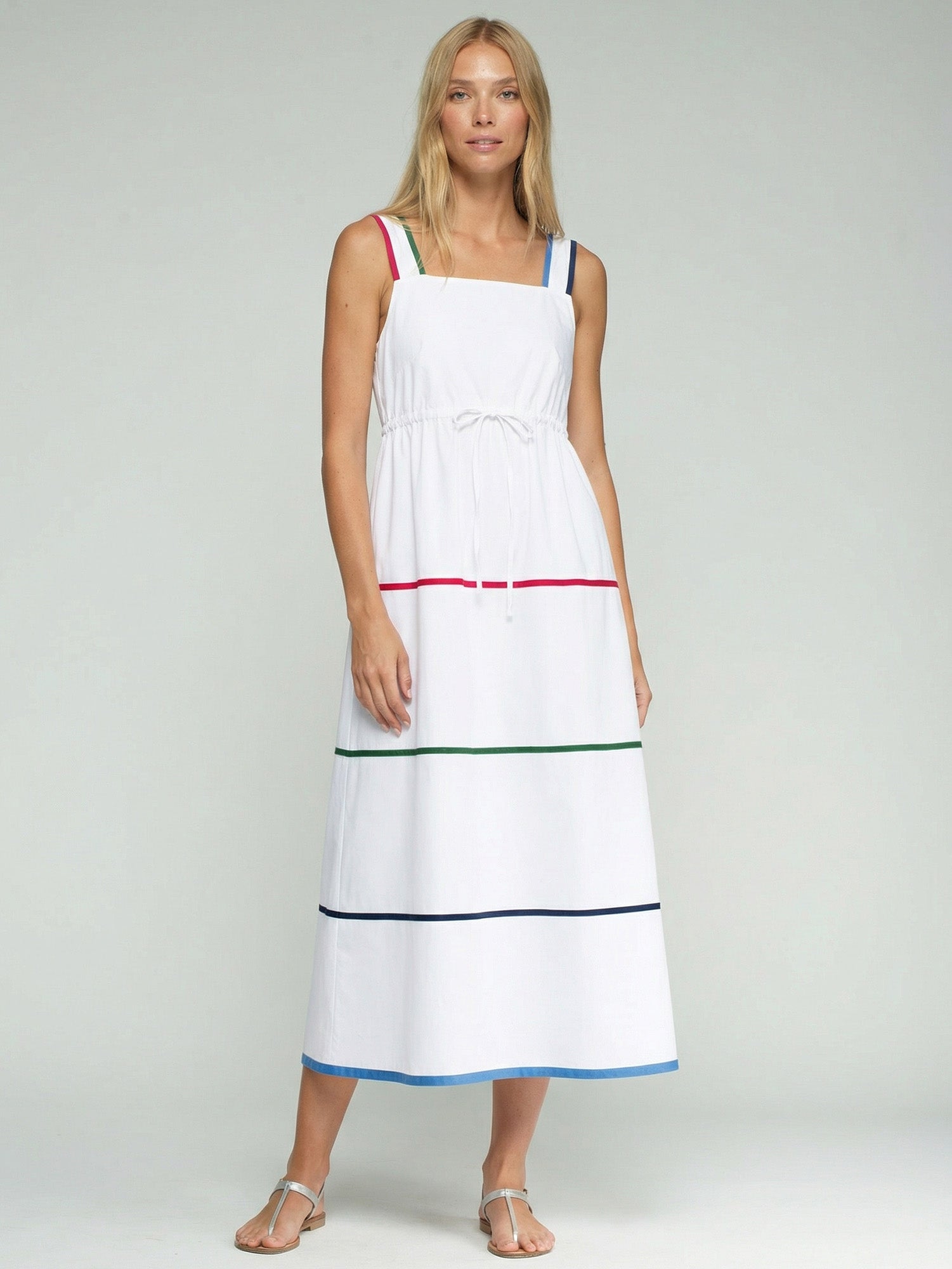 VESTIDO BLANCO TIRANTES FRANJAS COLORES