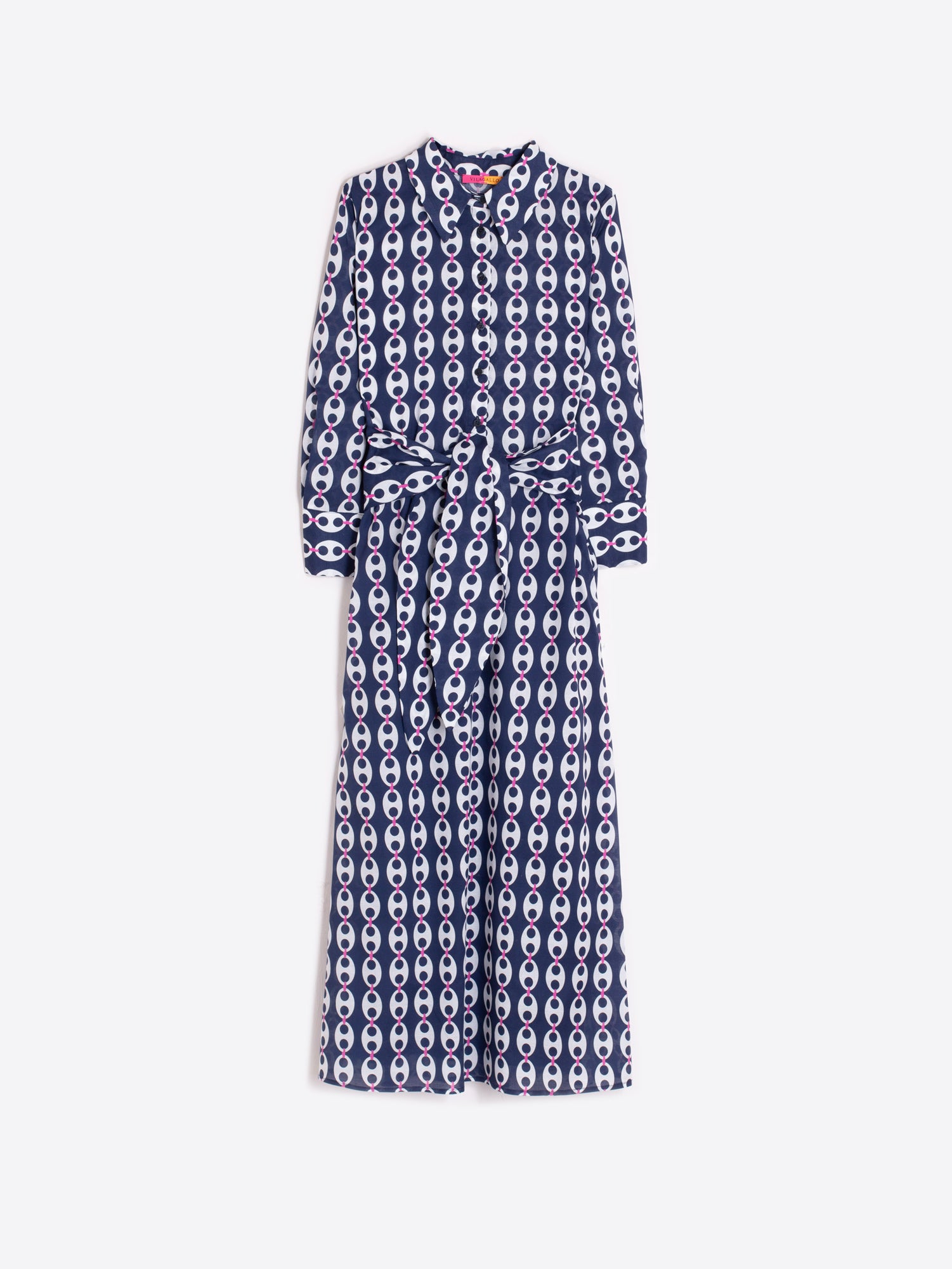 VESTIDO CAMISERO ESTAMPADO CADENAS AZUL MARINO