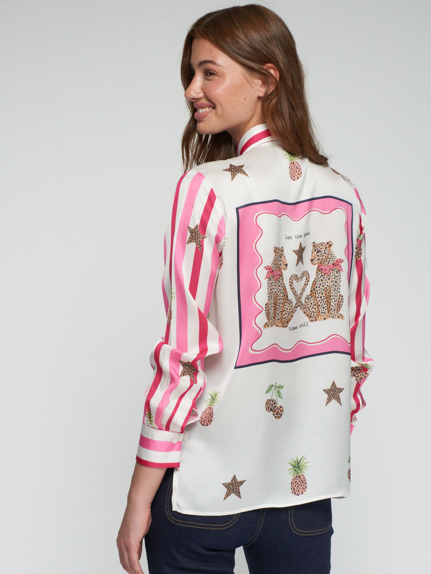 CAMISA RAYAS ROSA PIÑA LEOPARDO