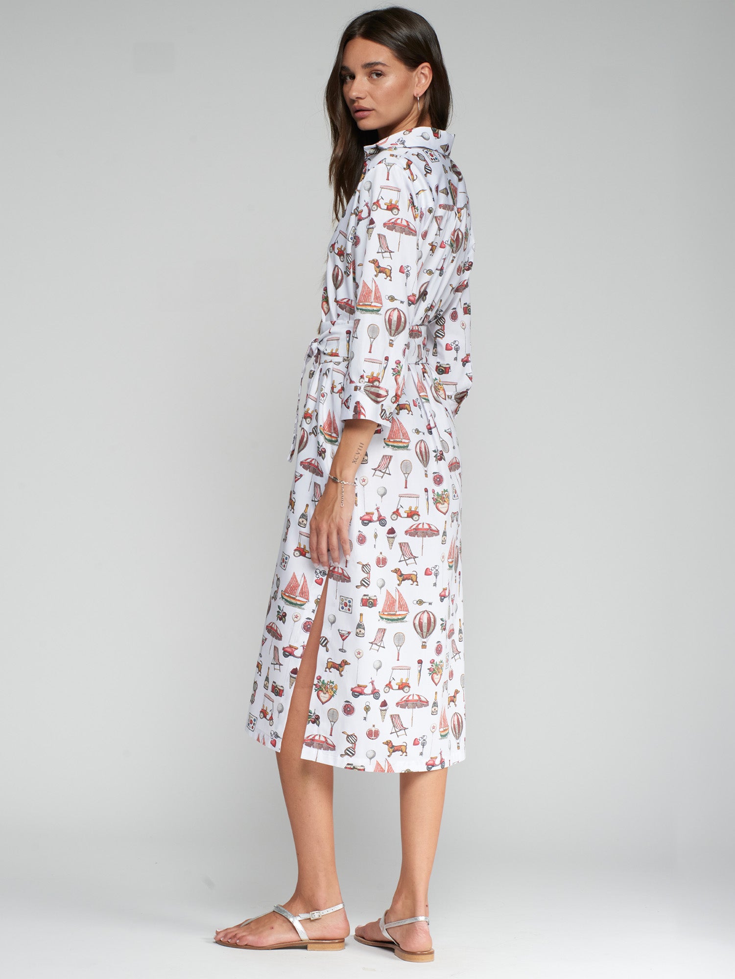 VESTIDO CAMISERO ESTAMPADO ICONOS BLANCO