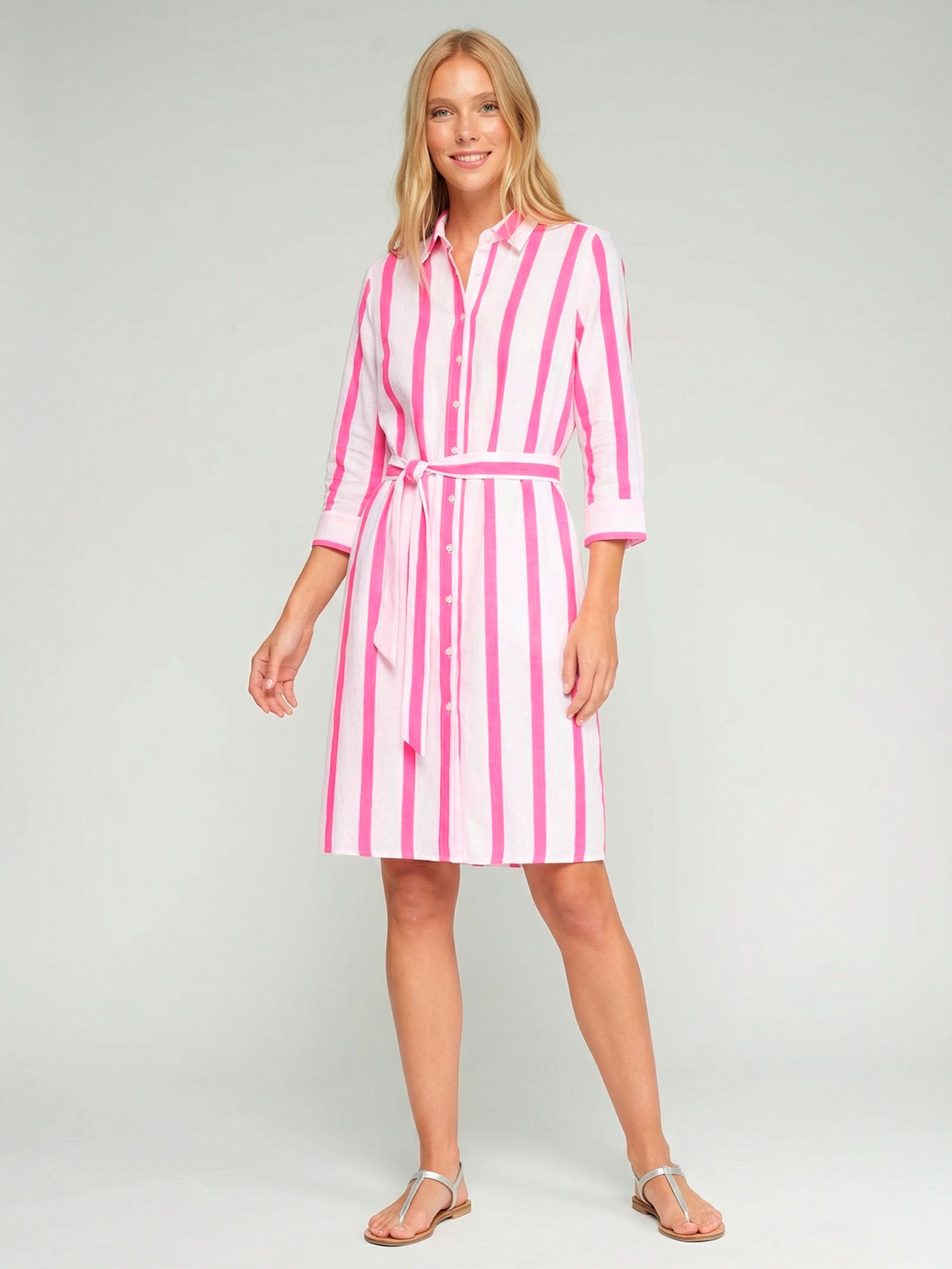 pink striped shirt dress FUCHSIA STRIPED SHIRT DRESS