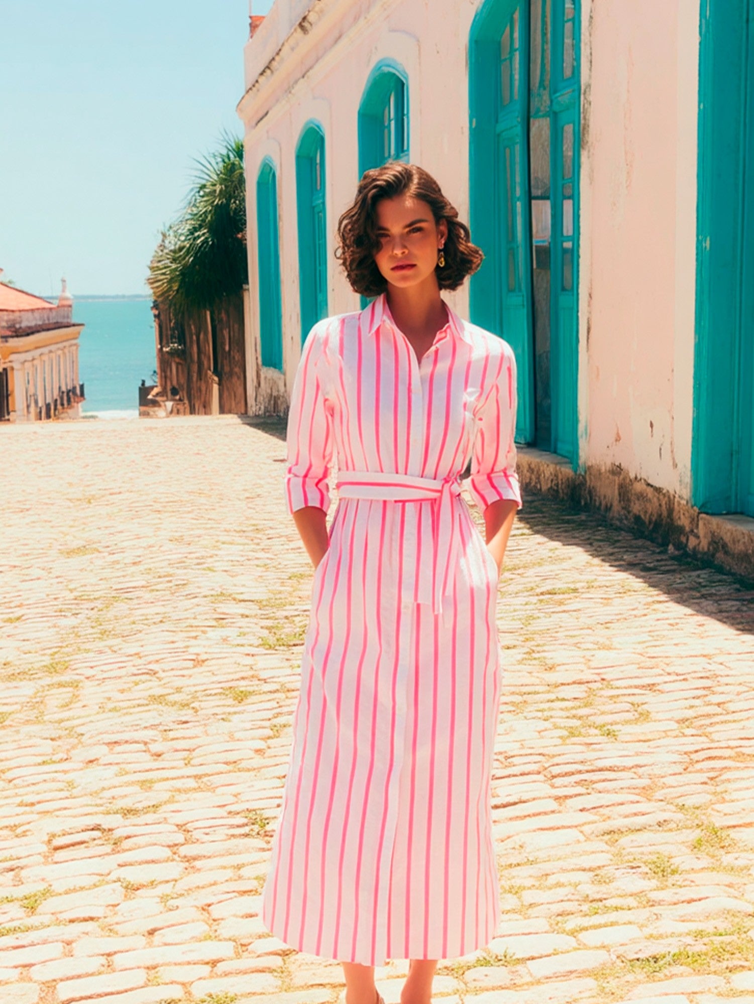 VESTIDO RAYA FLUOR ROSA