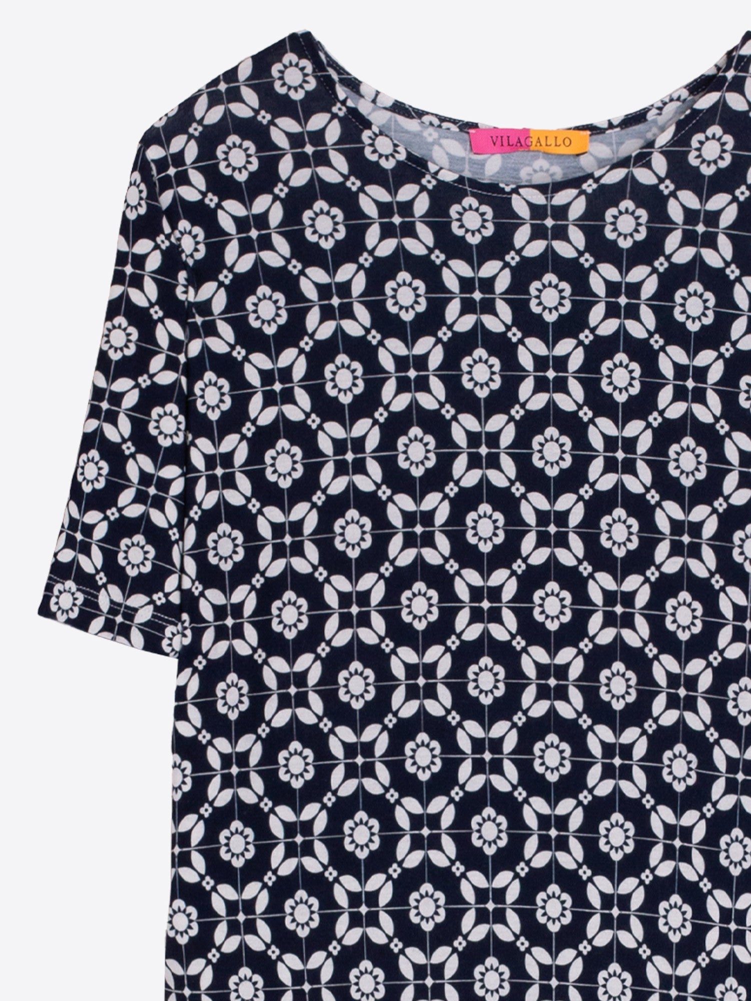 VESTIDO DE PUNTO ESTAMPADO GEOMETRICO AZUL 