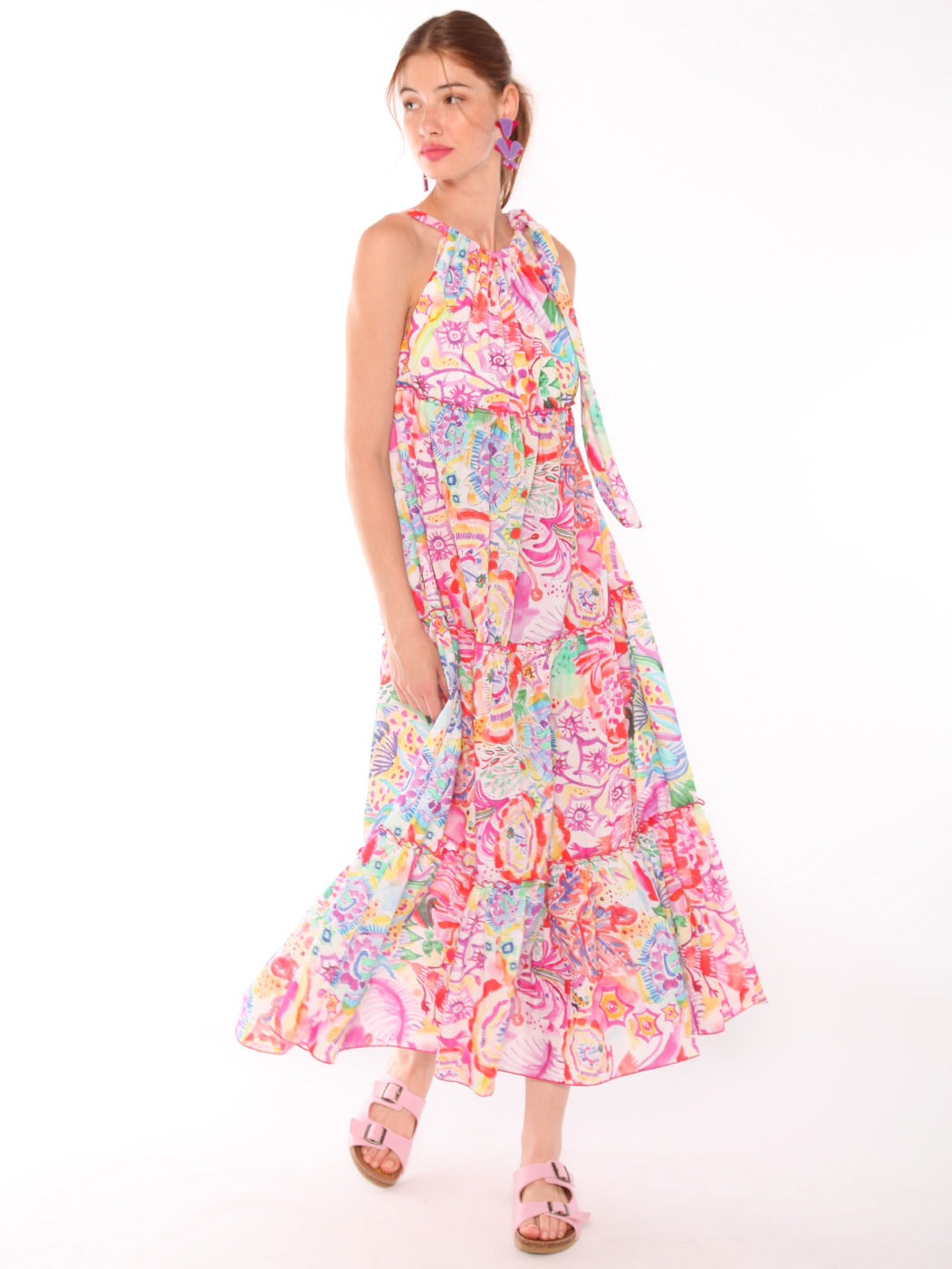 VESTIDO CYLIA WATERCOLOUR FLOWER PRINT