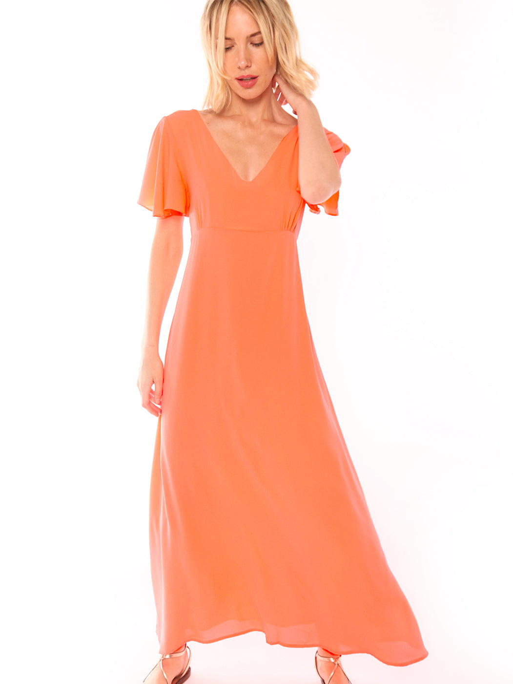 VESTIDO FLORENCE FLUOR ORANGE GEORGETTE