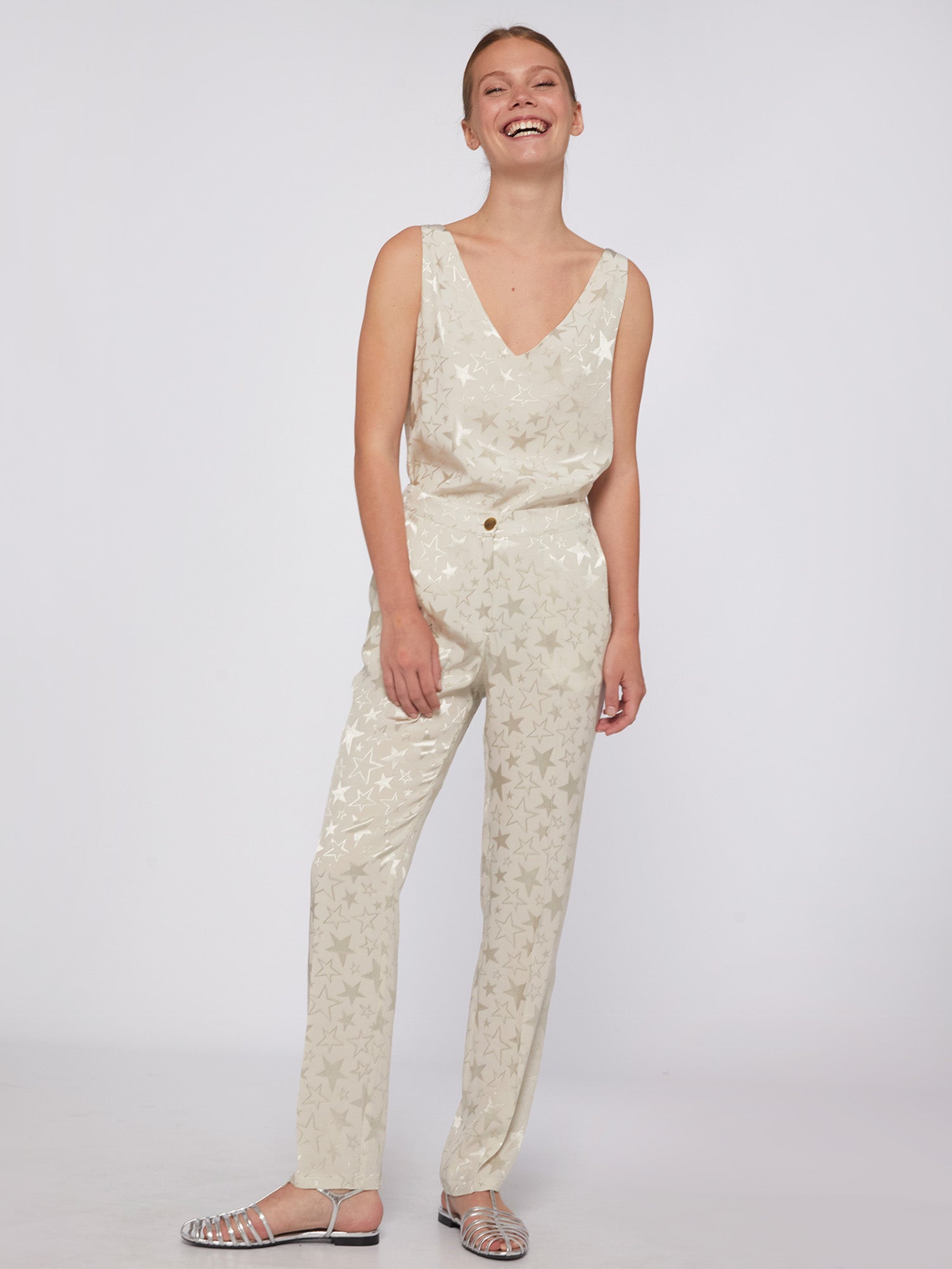 PANTALON TIFFANY JACQUARD ECRU STAR