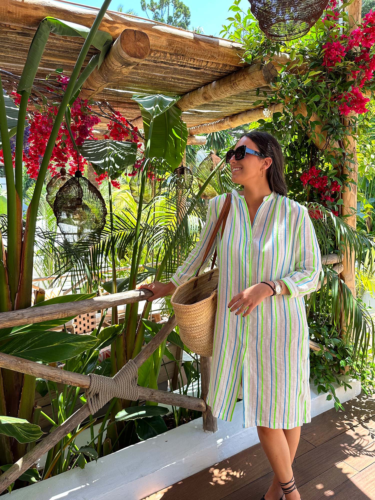 VESTIDO REBECCA GREEN NEON STRIPES