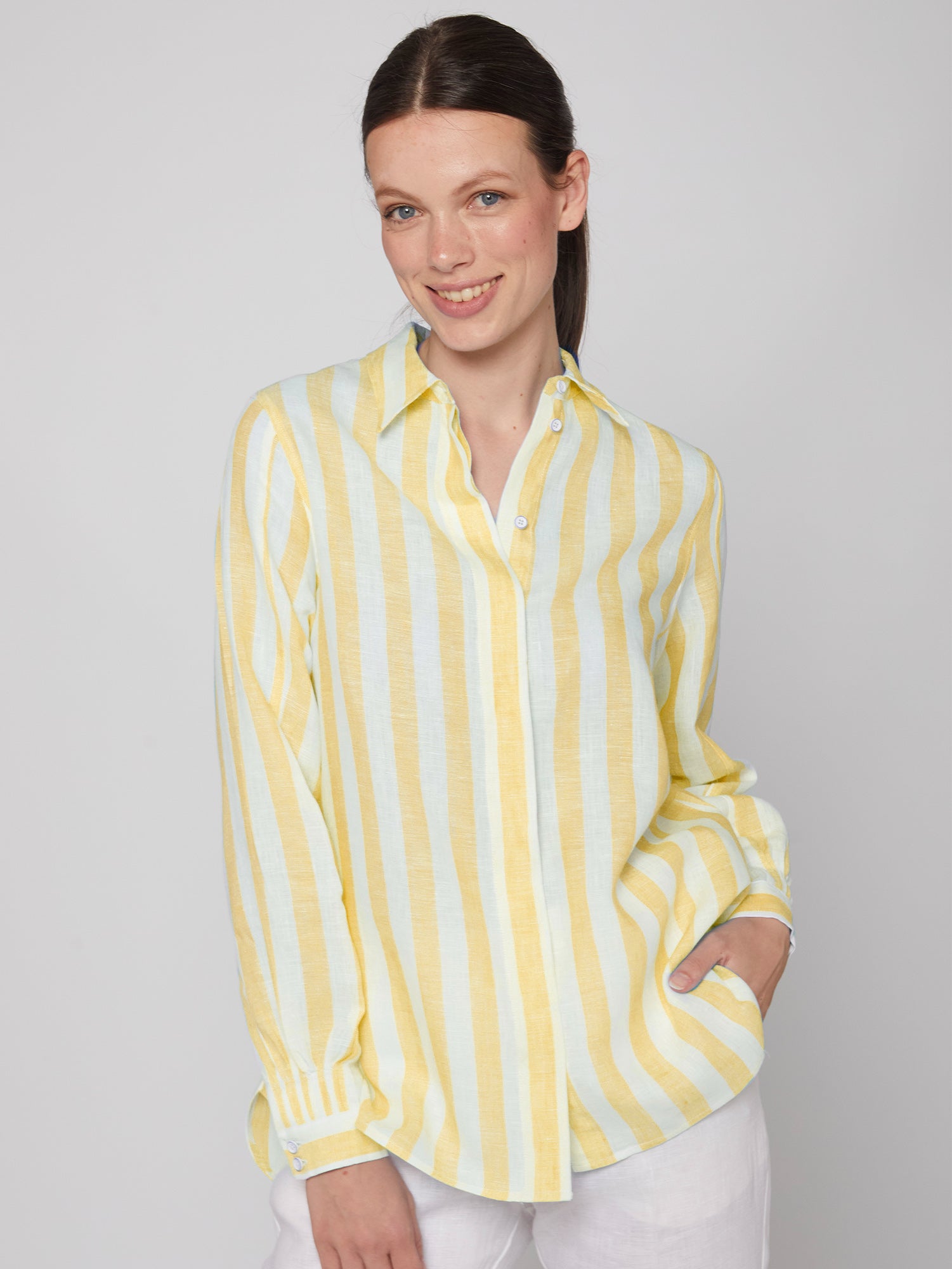 CAMISA GINGER YELLOW LINEN STRIPES