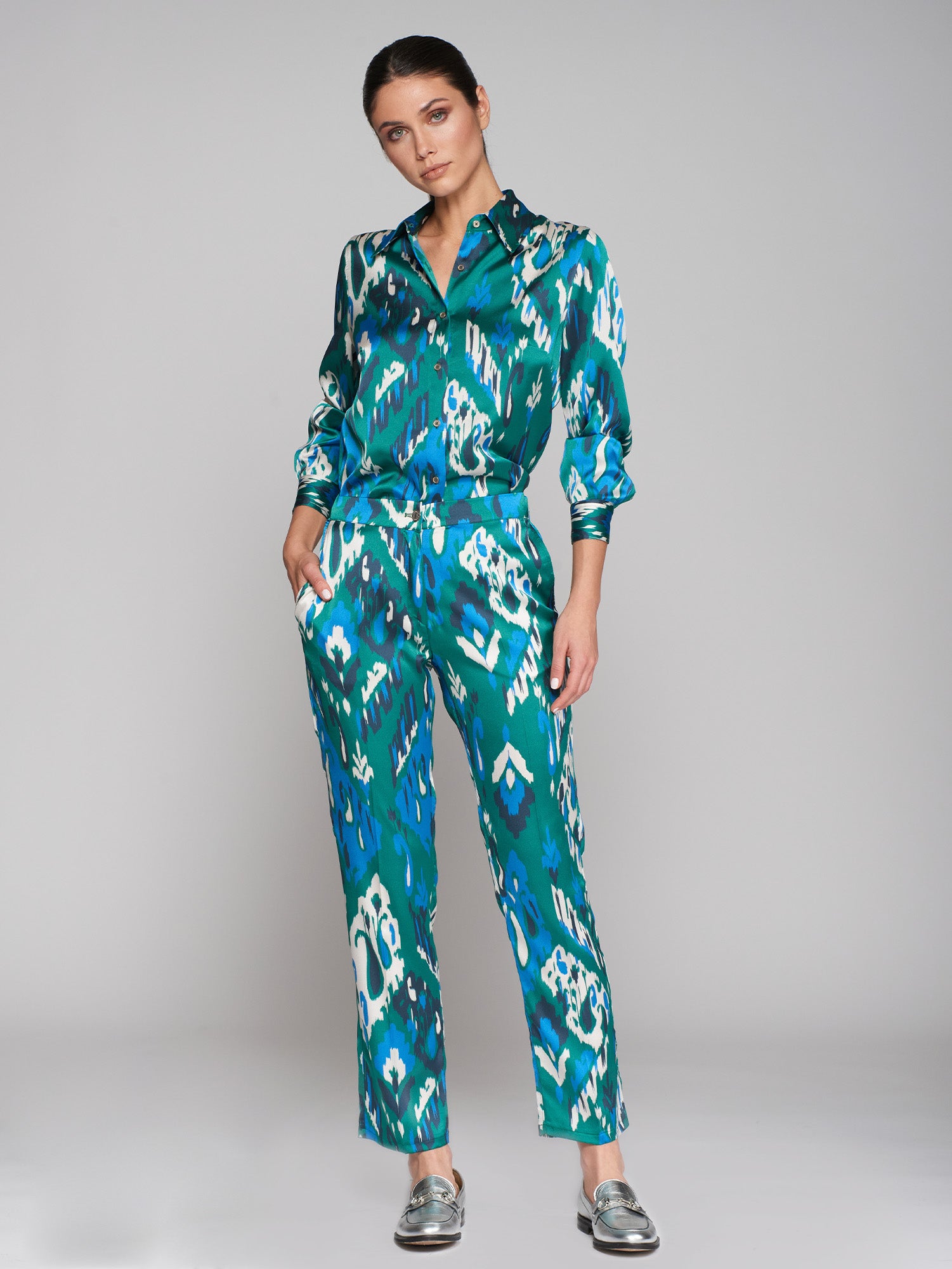 PANTALON TIFFANY FLOR IKAT VERDE AZUL