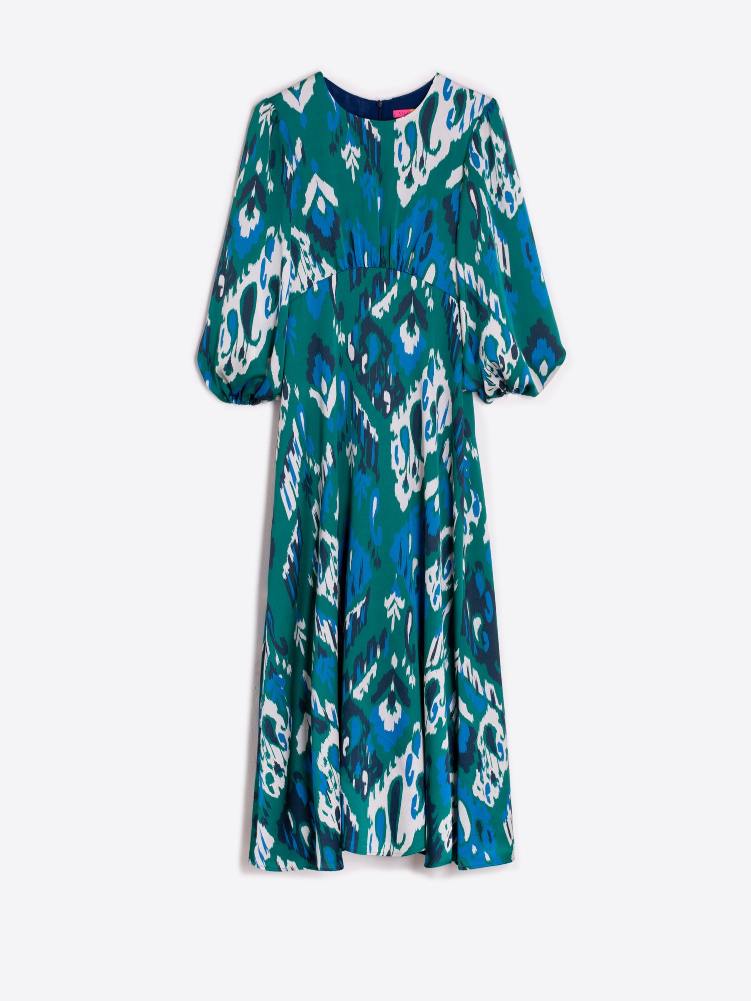VESTIDO ERIN FLOR IKAT VERDE AZUL