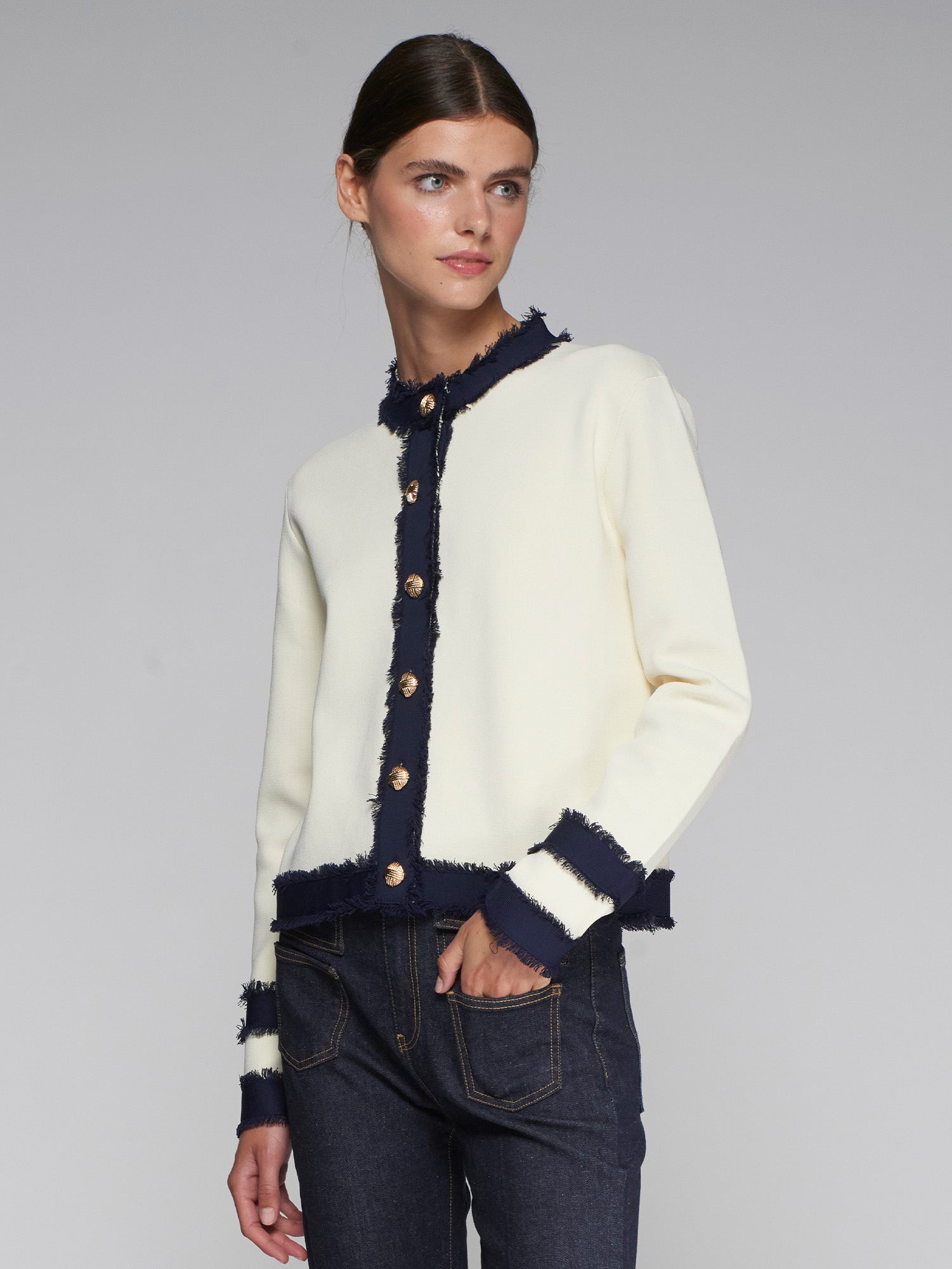 PUNTO CARDIGAN BICOLOR ECRU NAVY BICOLOR