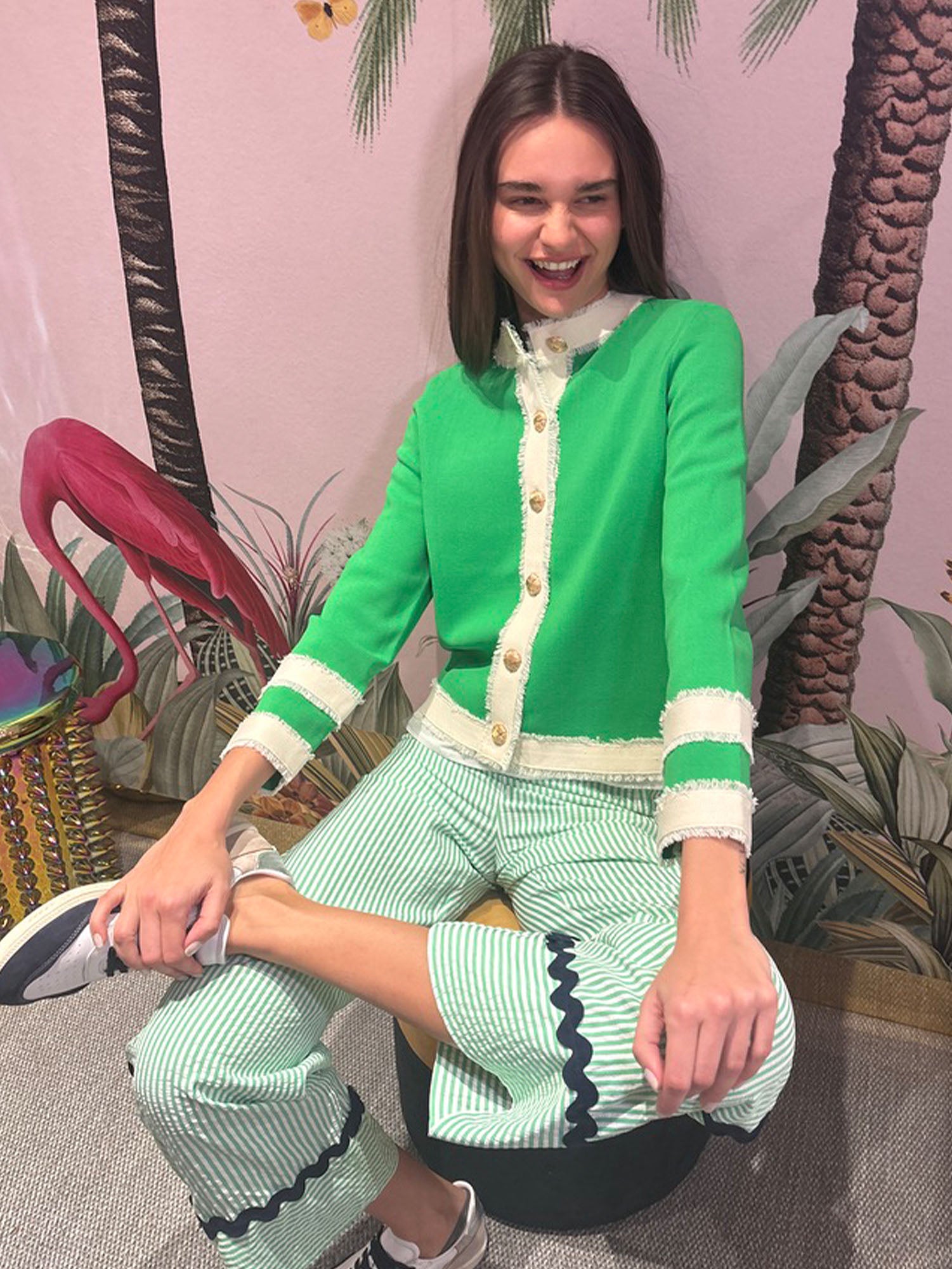 PUNTO CARDIGAN BICOLOR GREEN ECRU BICOLOR