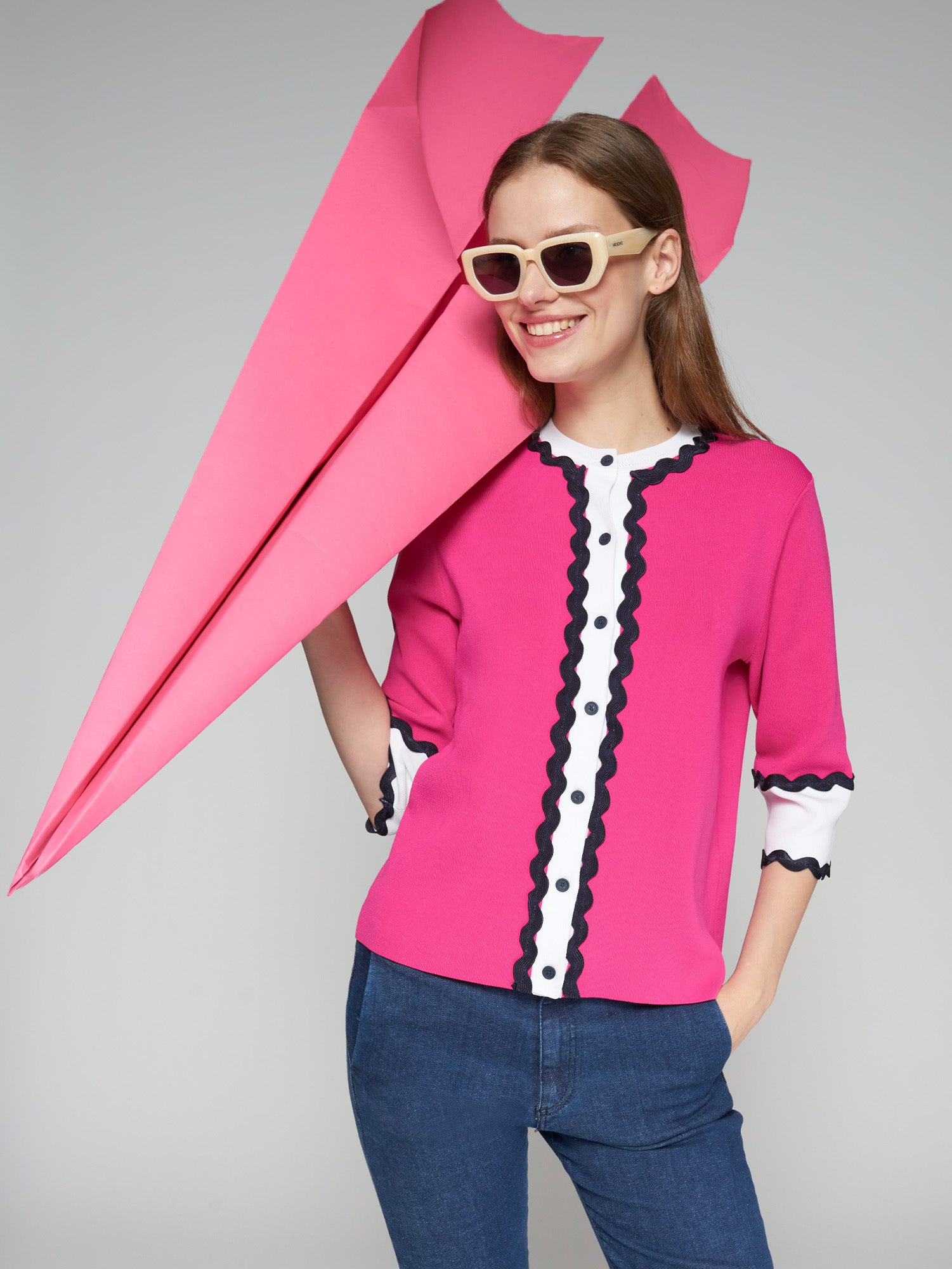 PUNTO CARDIGAN ONDULINA ROSA KN