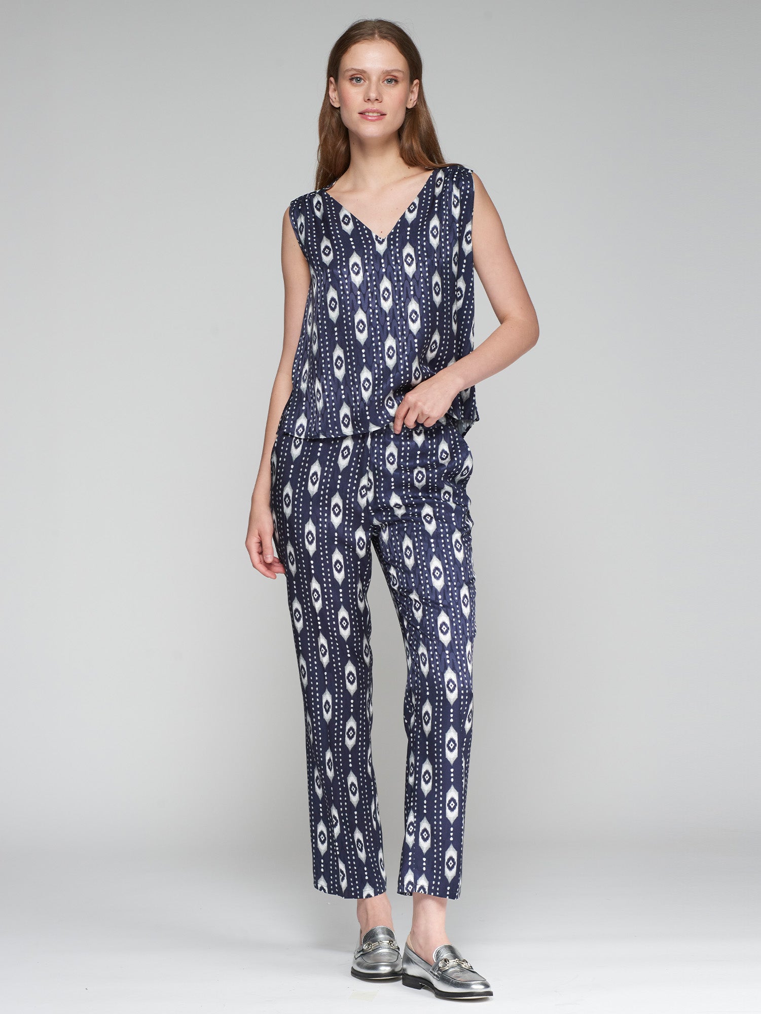 PANTALON TIFFANY IKAT NAVY JACQUARD