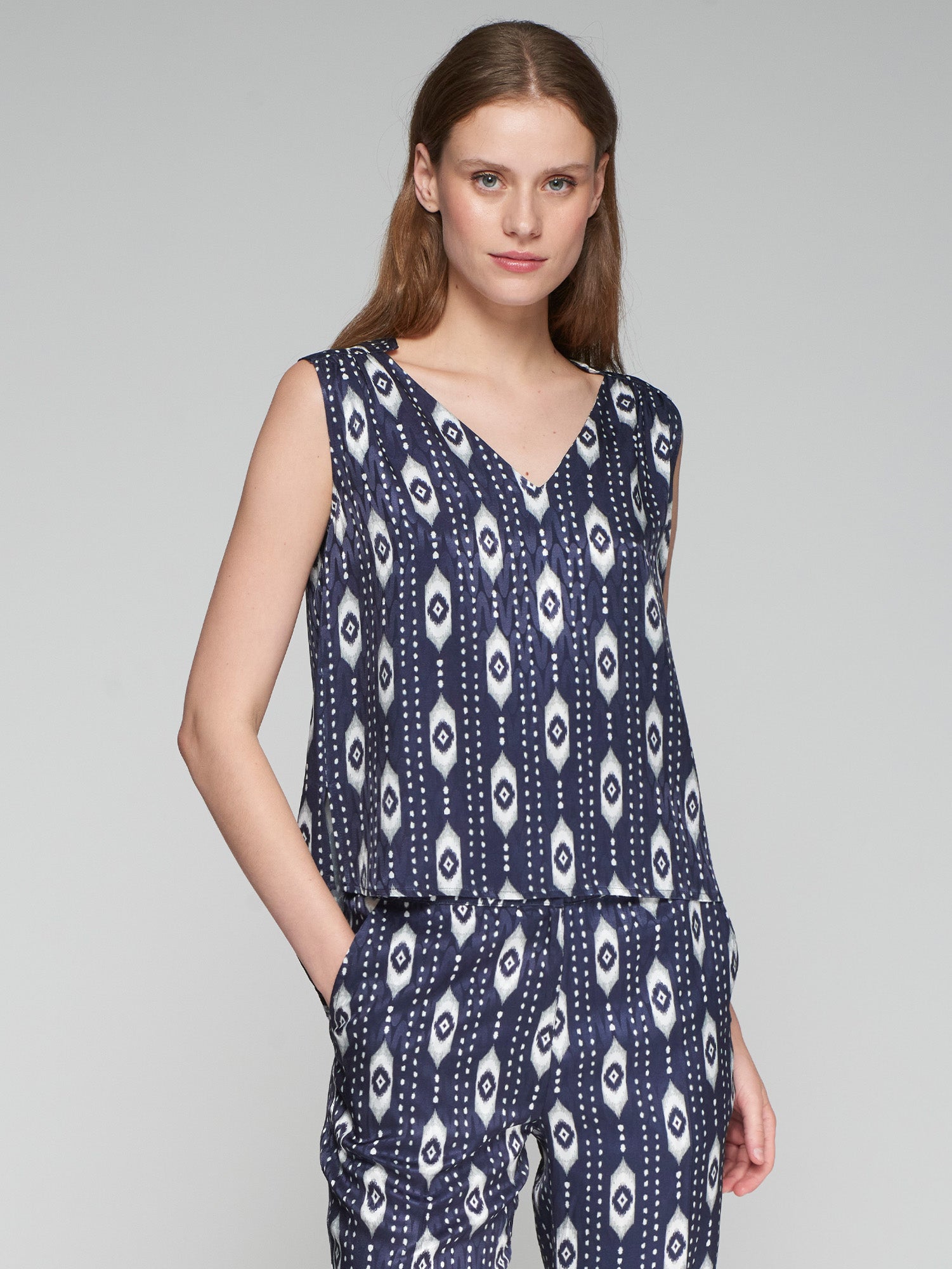 CAMISA TOP ANNITA IKAT NAVY JACQUARD