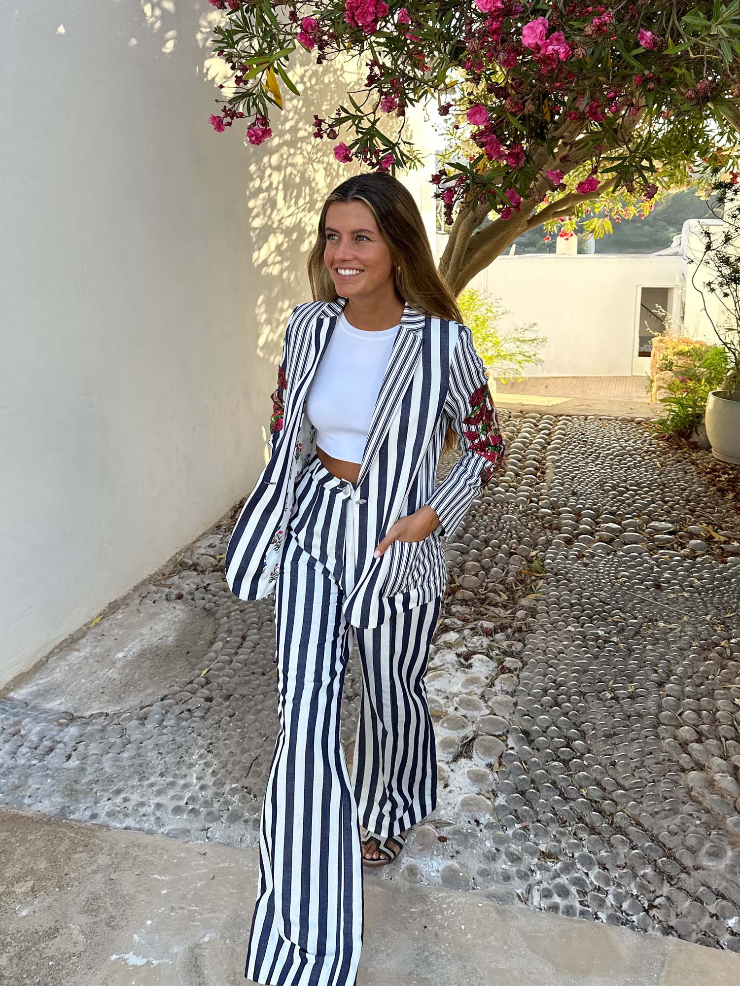 PANTALON MILENA RAYA AZUL BLANCA L