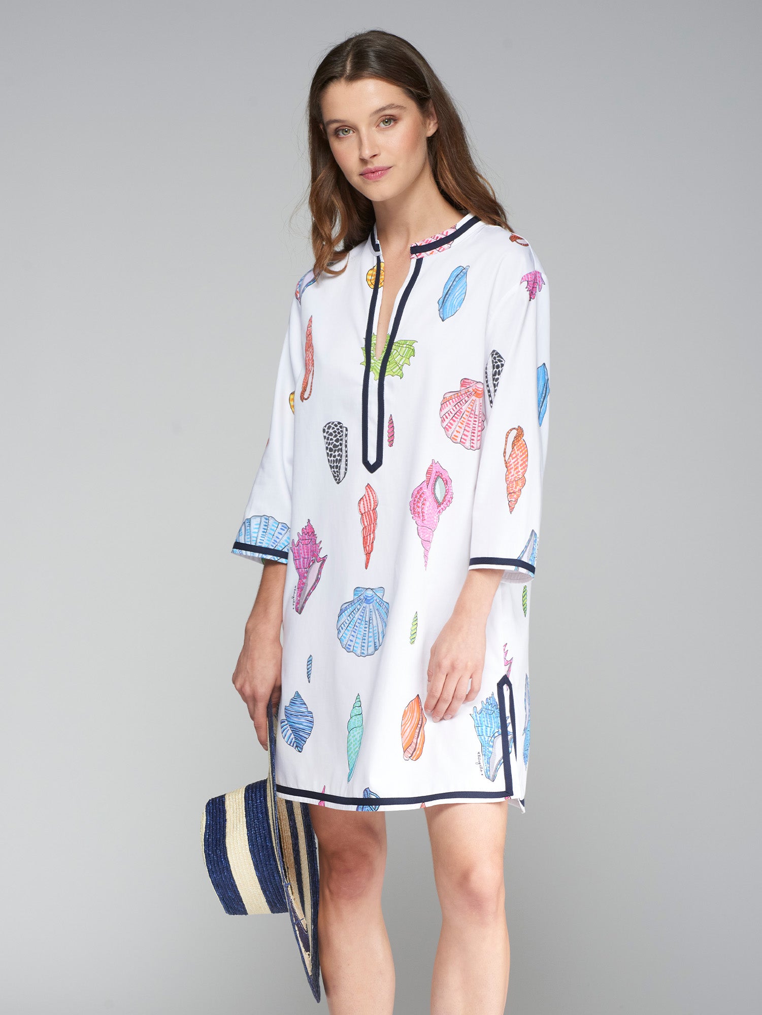 VESTIDO KAFTAN DILETTA PRINT MOTIVOS MARINOS