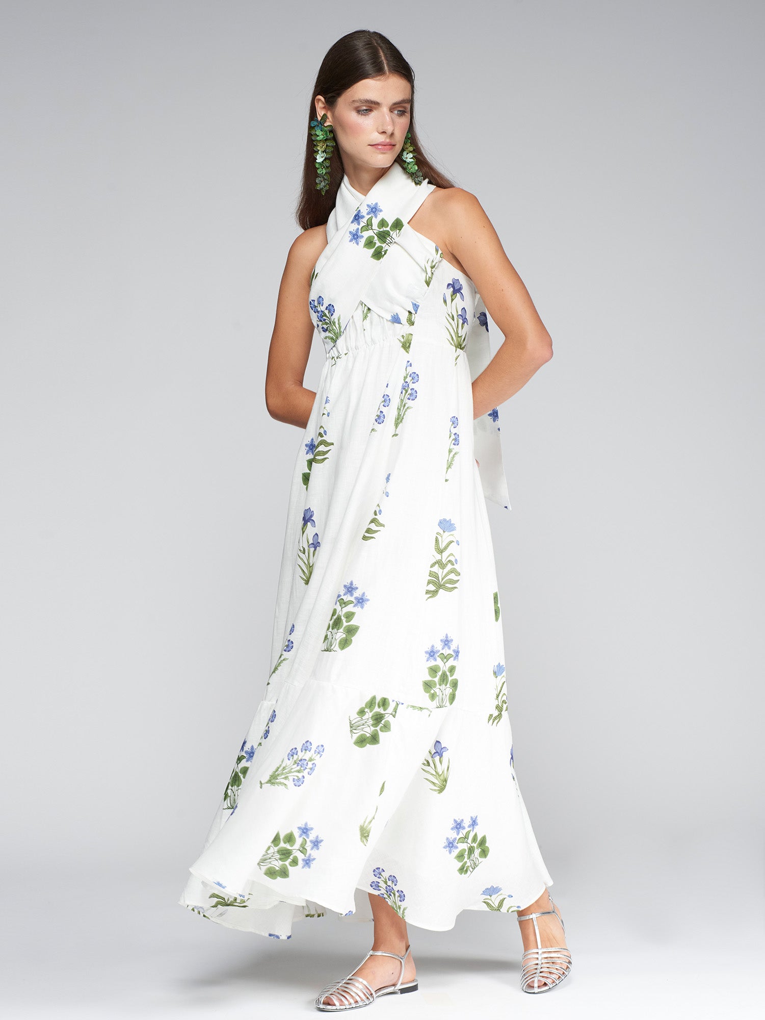 VESTIDO SUSAN FLOR AZUL LINO