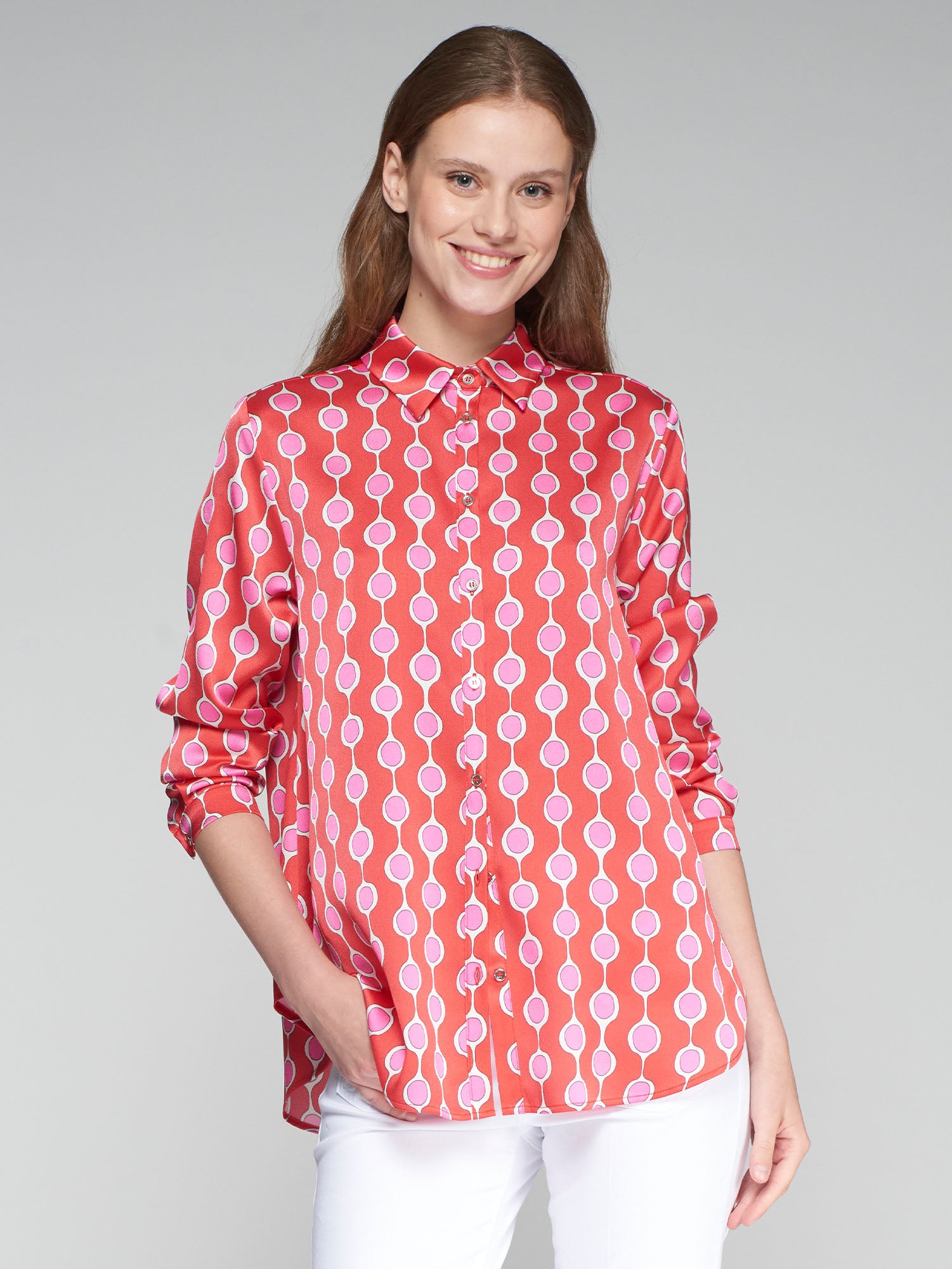 CAMISA ANASTASIA ROJO ROSA GEOMETRICO