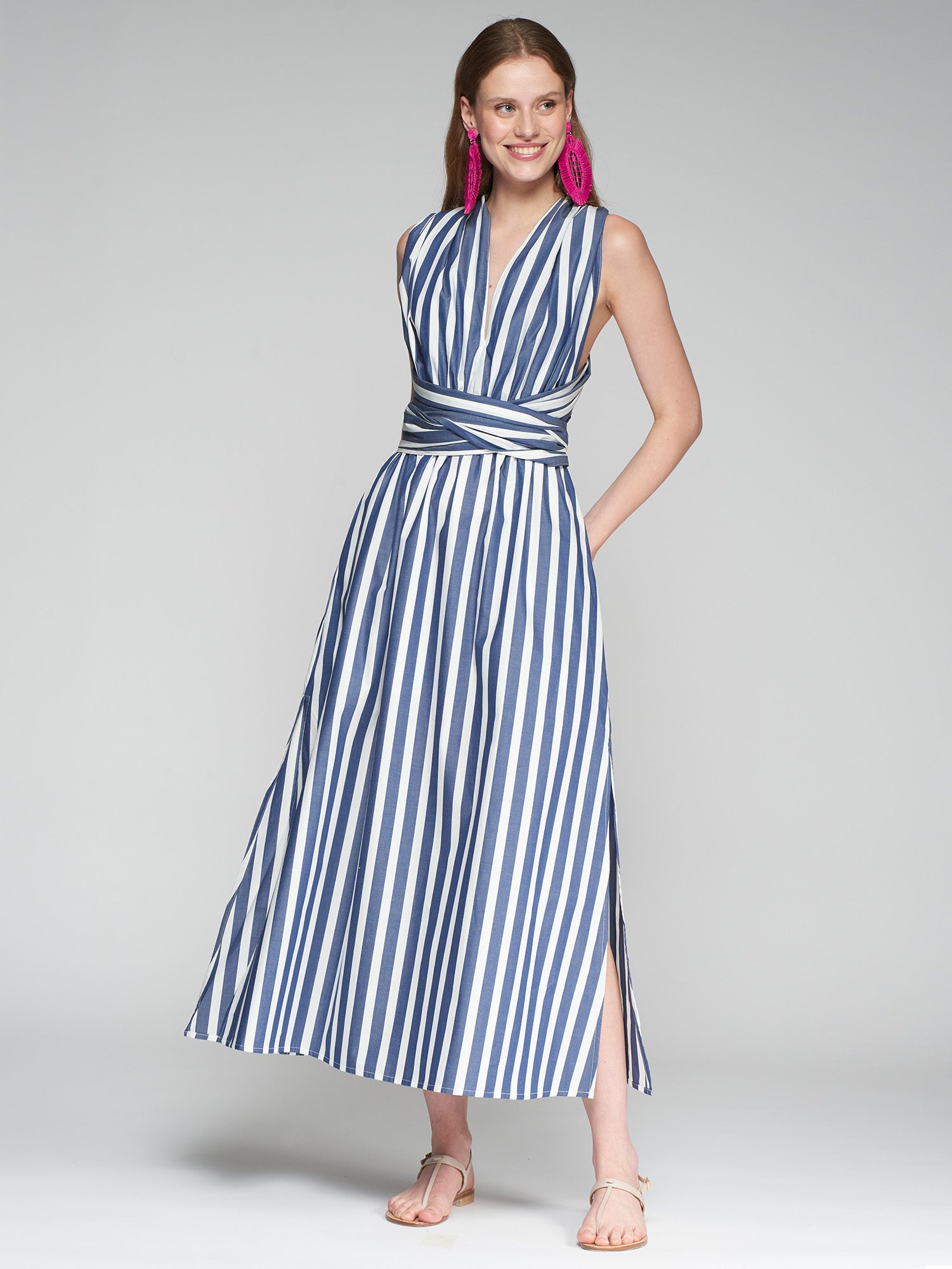 VESTIDO CRUZADO ESPALDA RAYA AZ