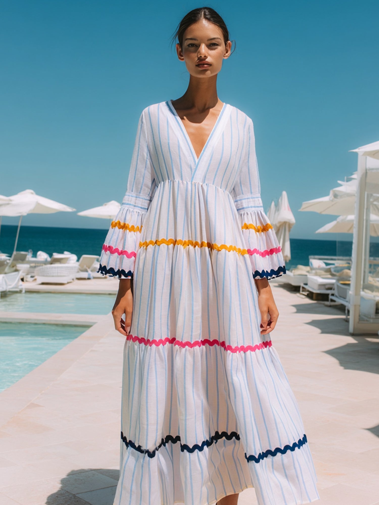 VESTIDO BEATRIZ RAYA CELESTE LYONCEL LINO 