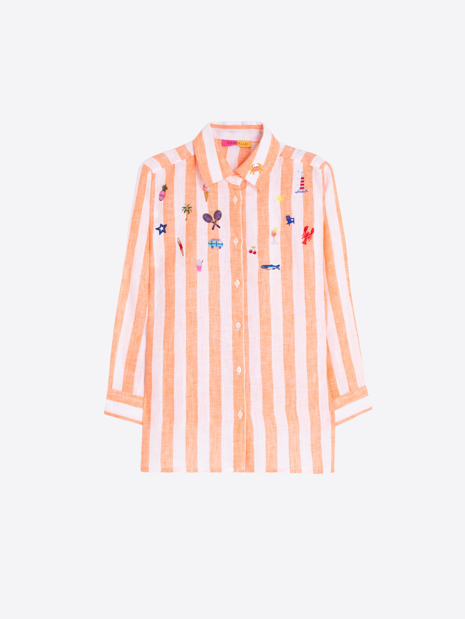 CAMISA PETRA BORDADA LINO NARANJA RAYAS