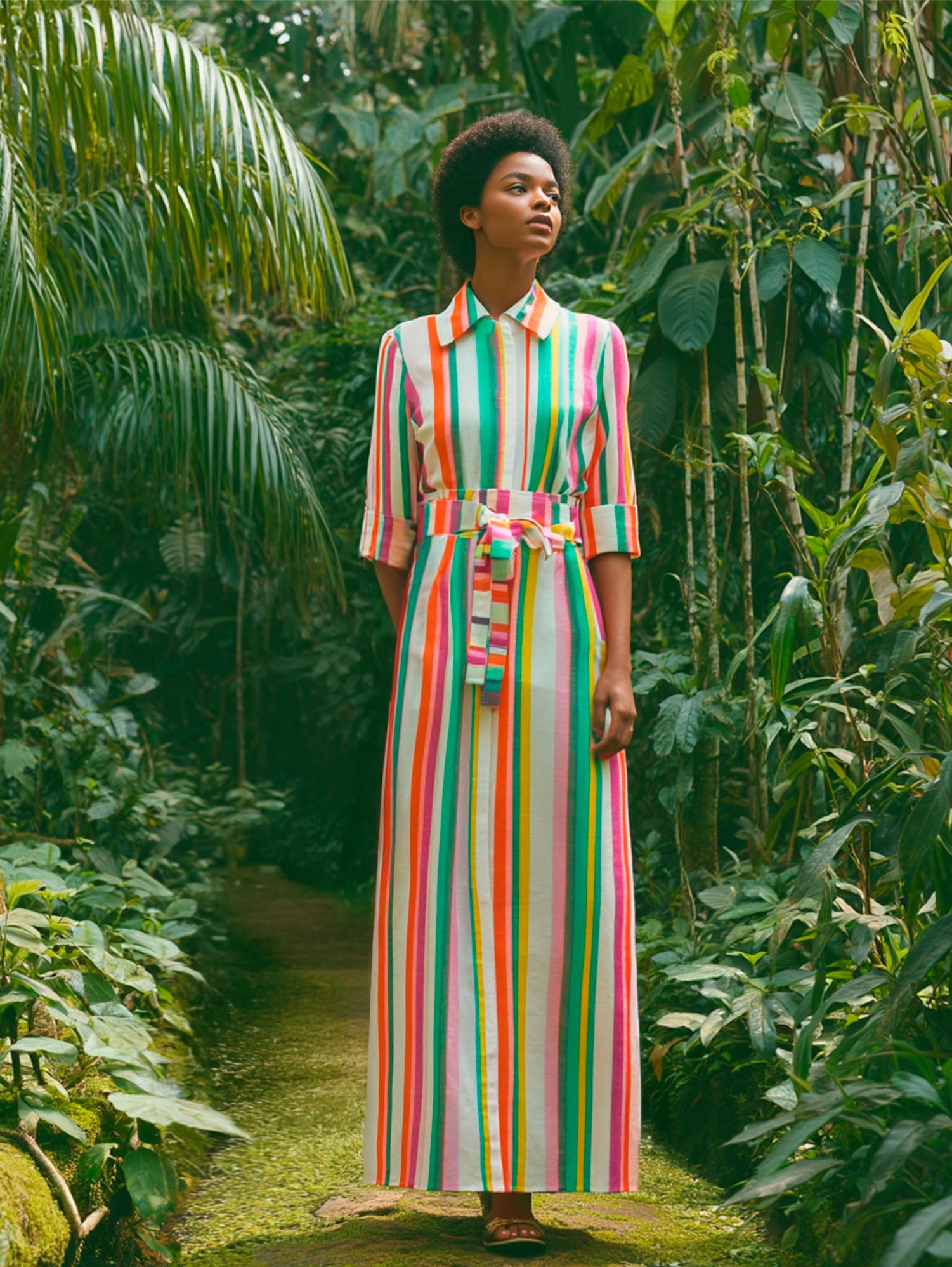 VESTIDO MIDI RAYAS MULTICOLOR
