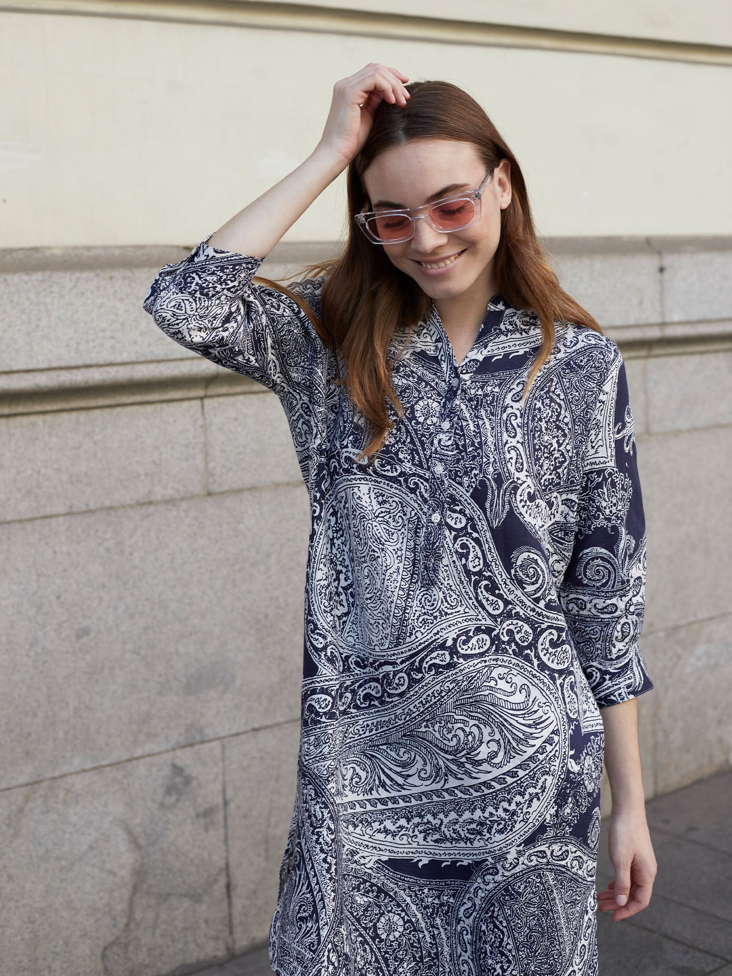 VESTIDO PAISLEY AZUL MARINO