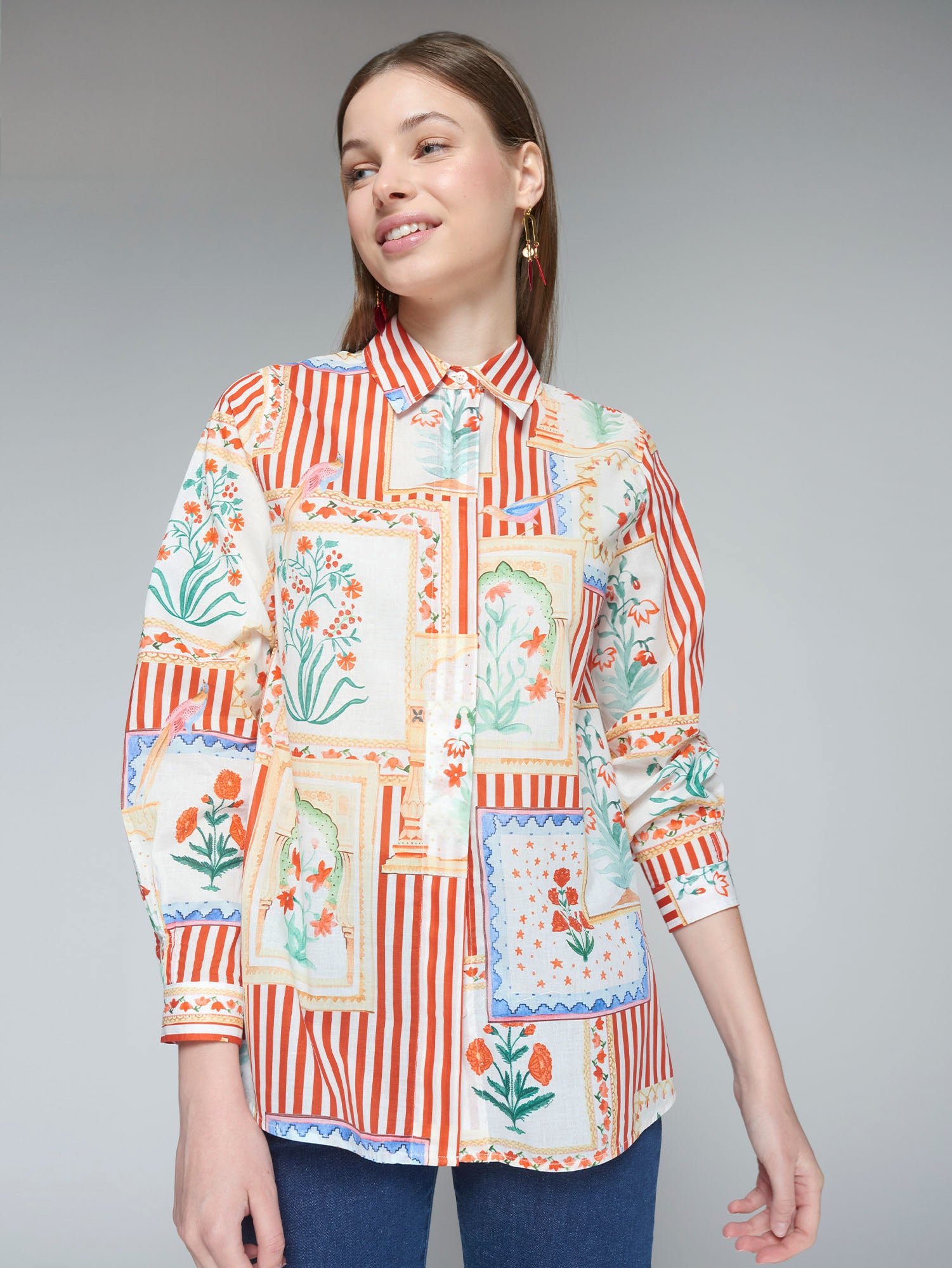 CAMISA GINGER PATCHWORK RAYAS PRINT