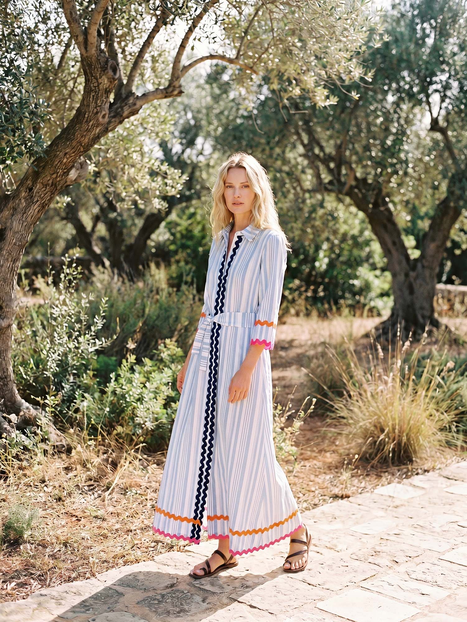 VESTIDO CAMISERO RAYAS AZUL RIBETES ONDULINA