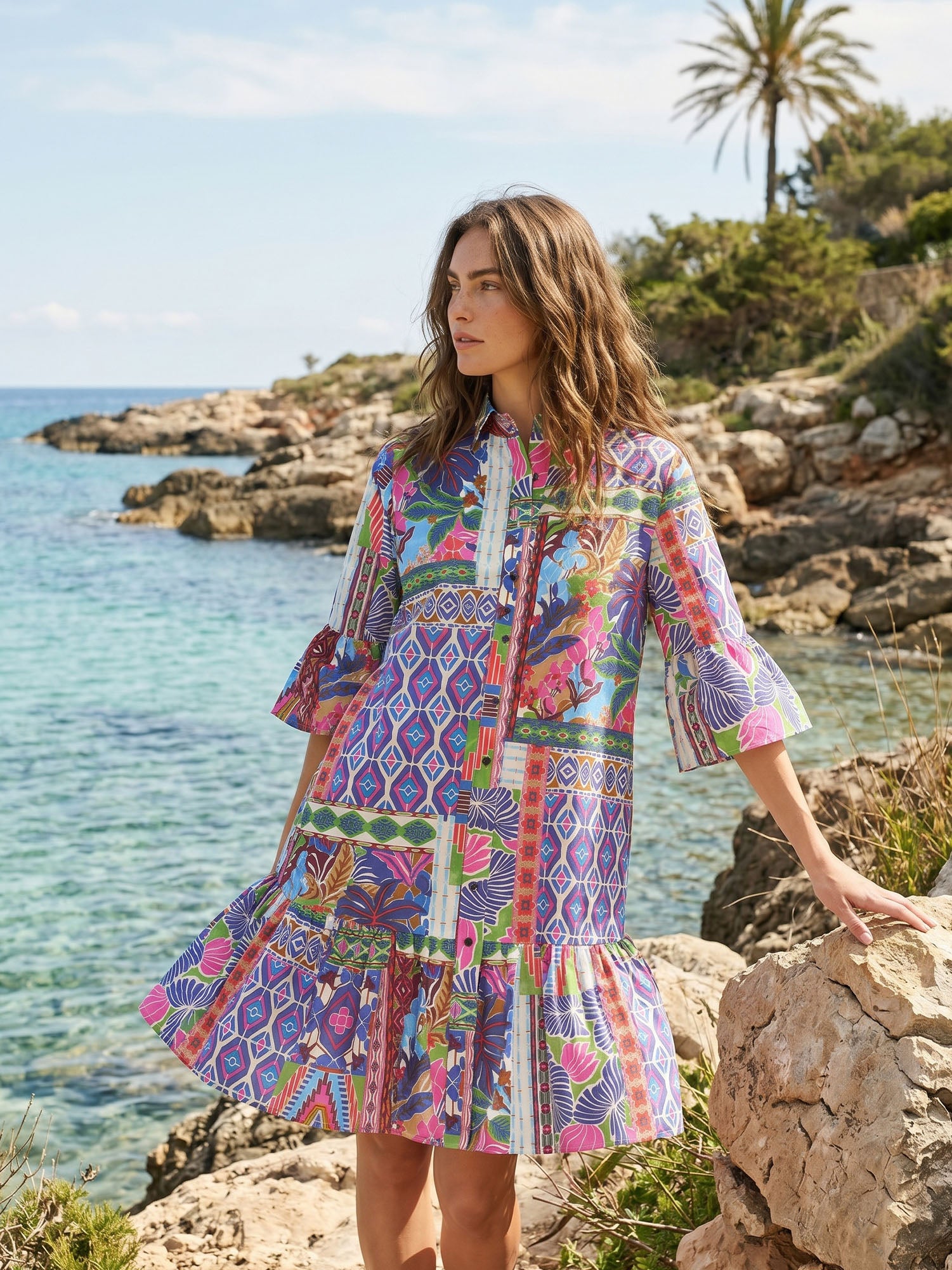 VESTIDO CORTO ESTAMPADO PATCHWORK MULTICOLOR