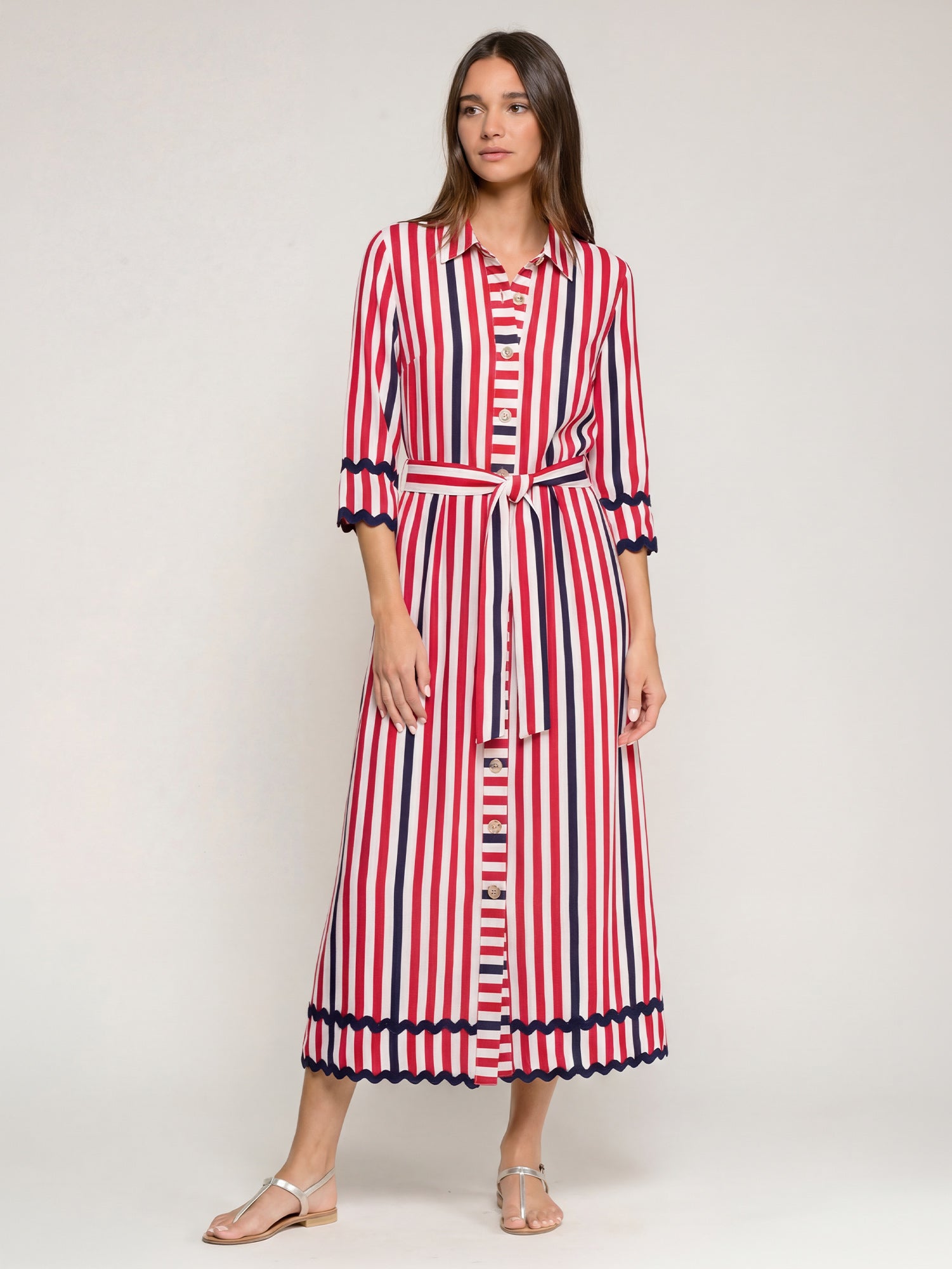 NAVY RED STRIPED DRESS ONDULINE