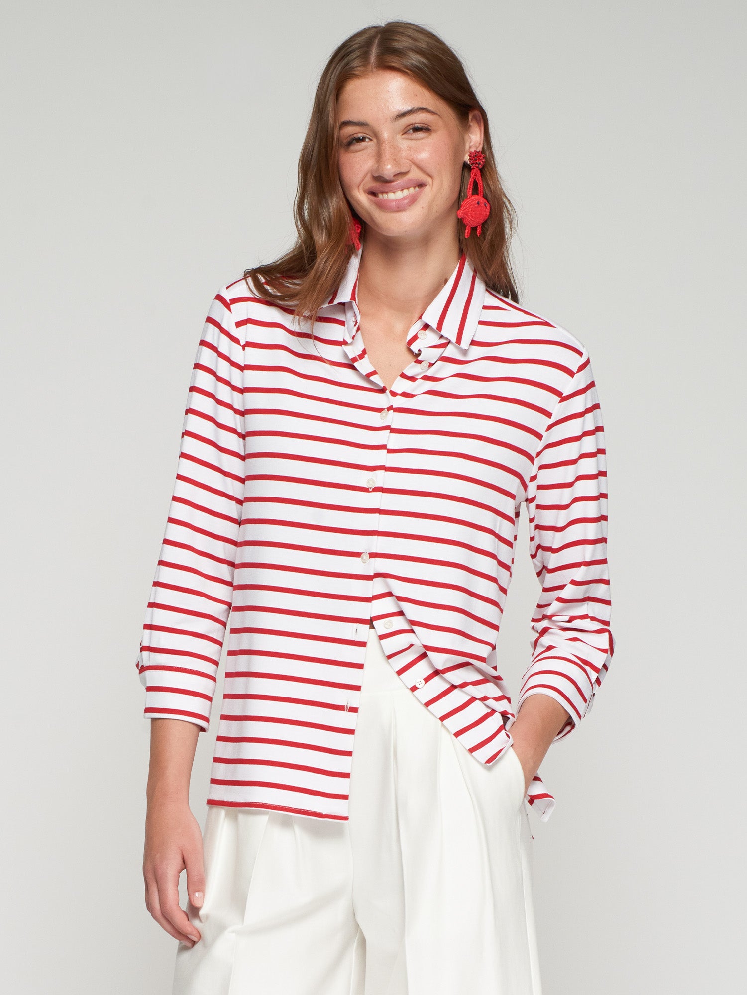 RED STRIPED SHIRT EMBROIDERED DOLCE FAR NIENTE