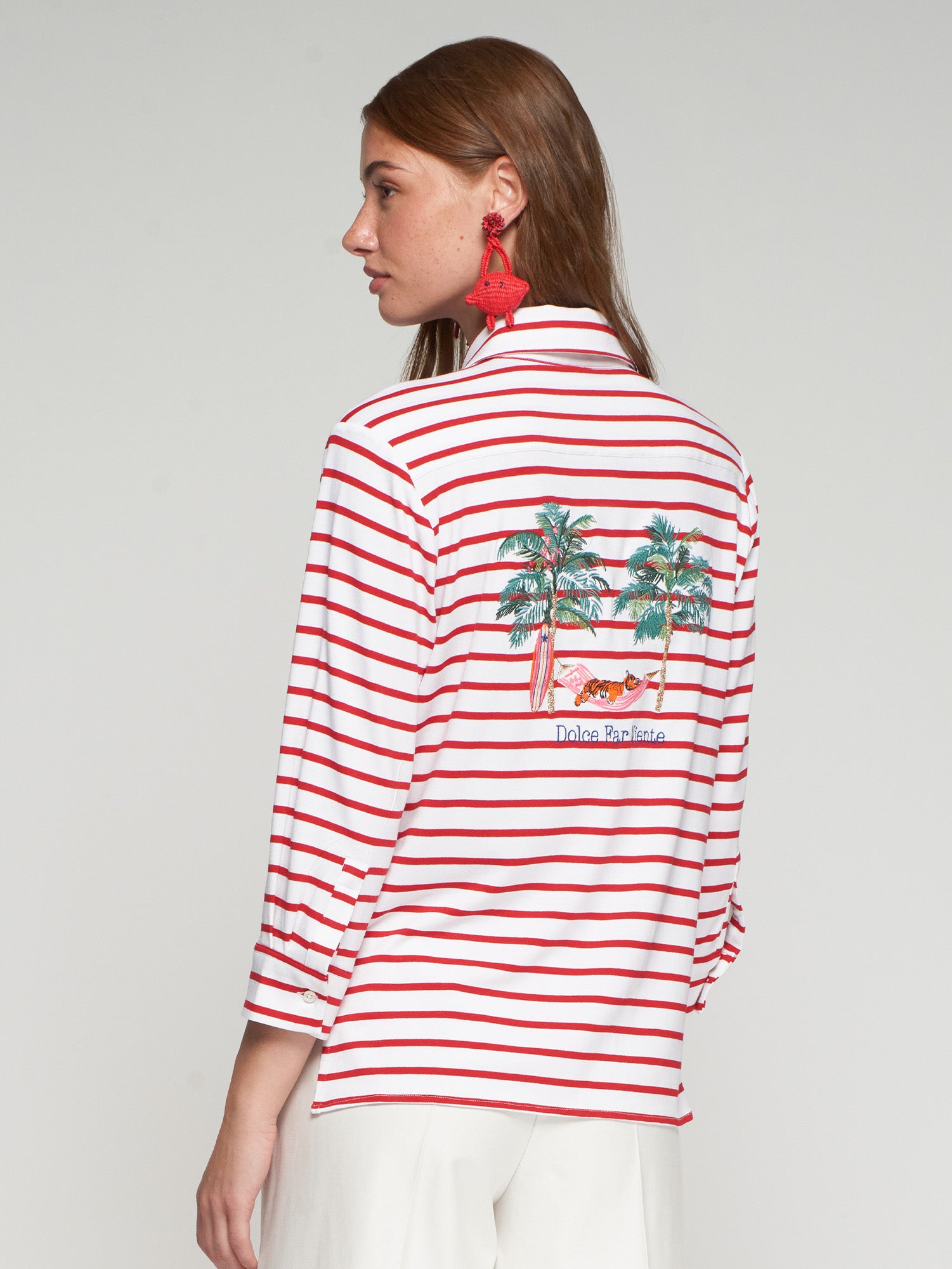 RED STRIPED SHIRT EMBROIDERED DOLCE FAR NIENTE