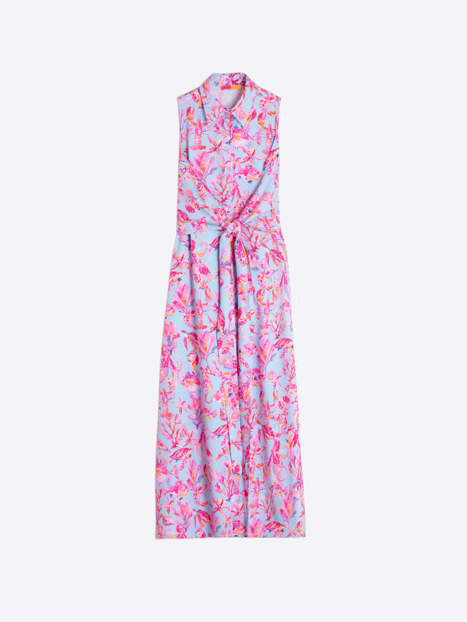 VESTIDO MIDI SIN MANGAS LAZO FONDO DE MAR