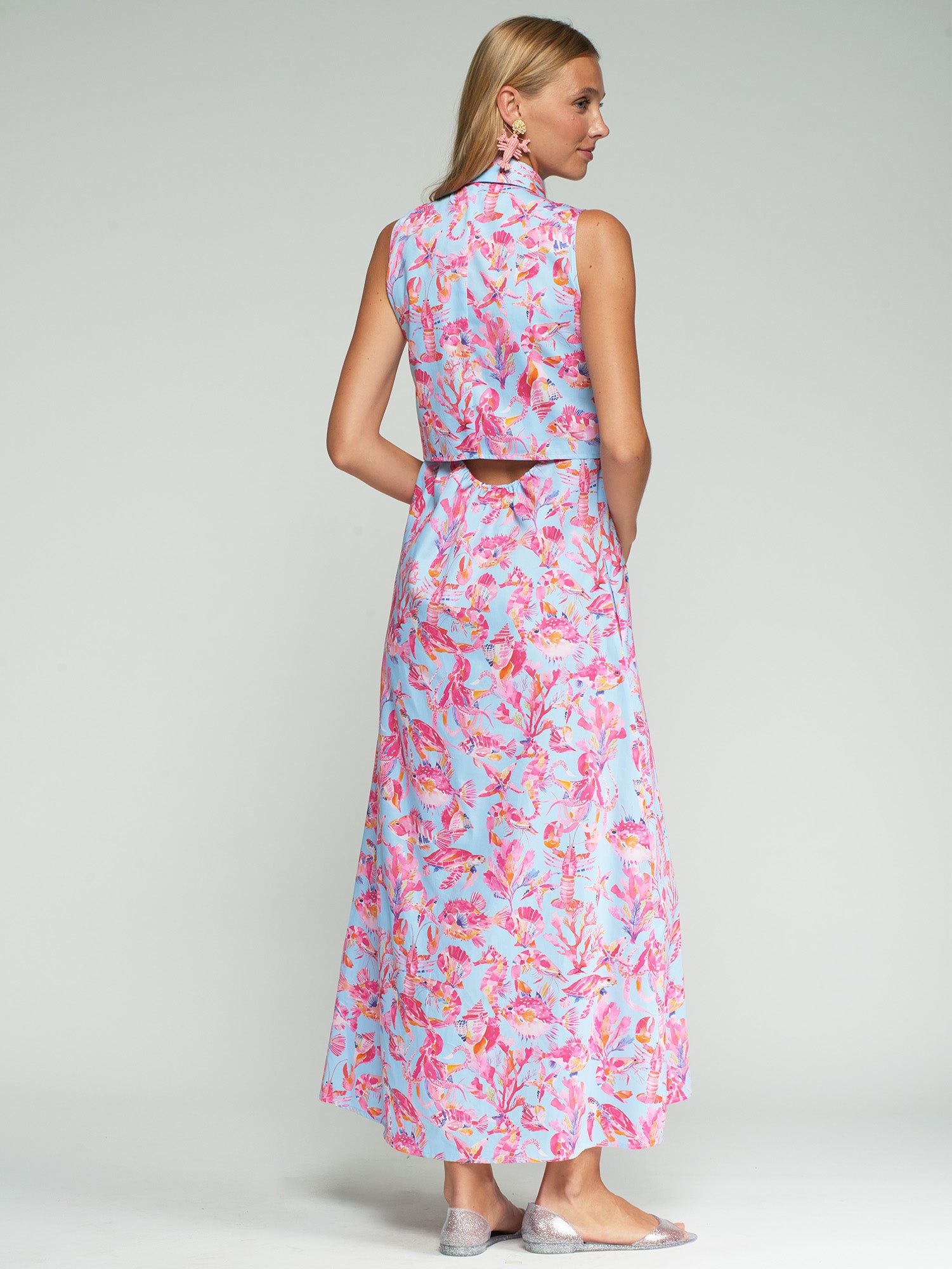 VESTIDO MIDI SIN MANGAS LAZO FONDO DE MAR