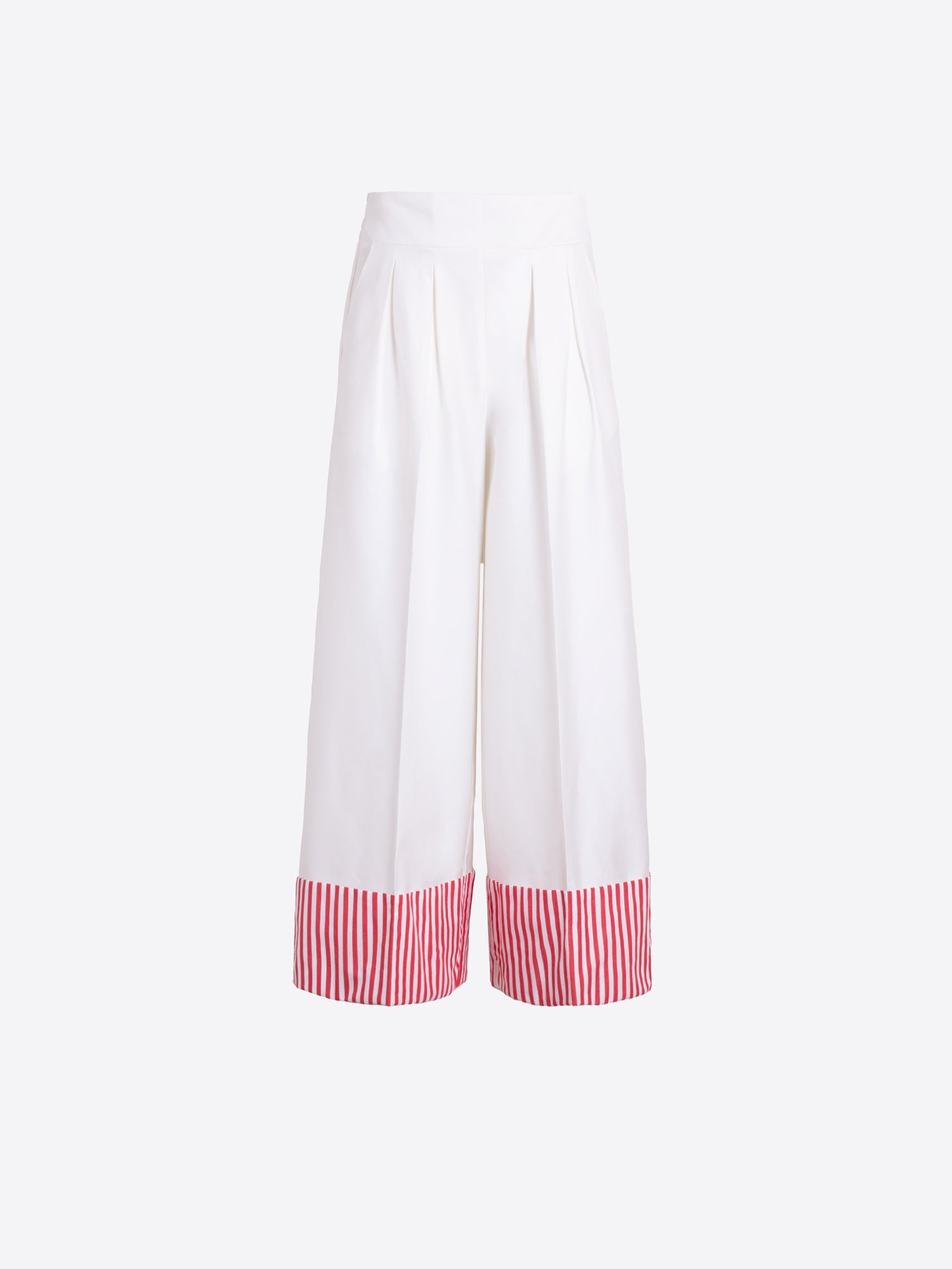 PANTALÓN BLANCO VUELTA RAYAS ROJAS