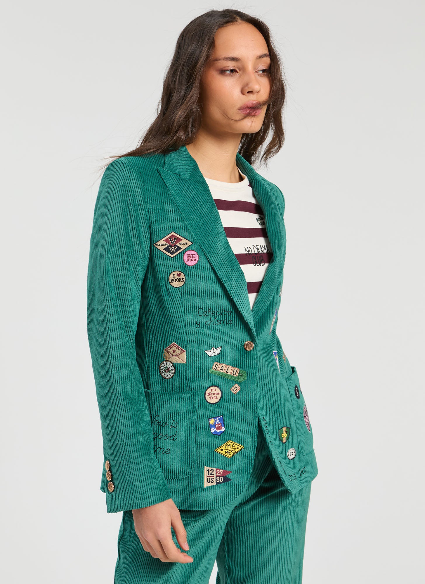 GREEN CORDUROY JACKET WITH MULTICOLOR EMBROIDERY