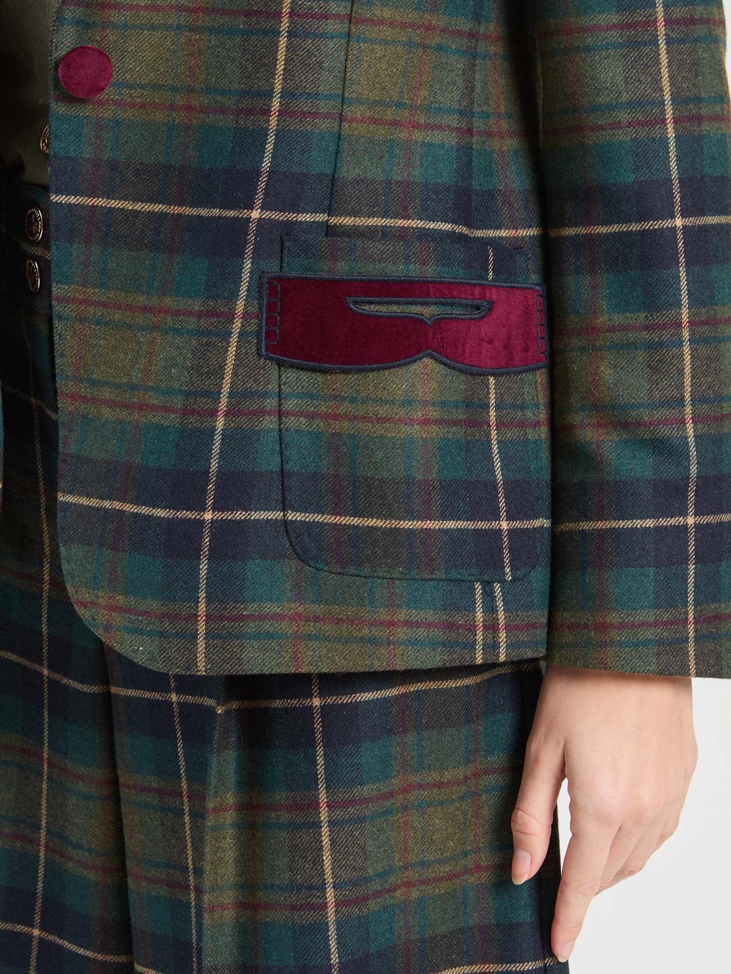 GREEN BURGUNDY CHECKED JACKET