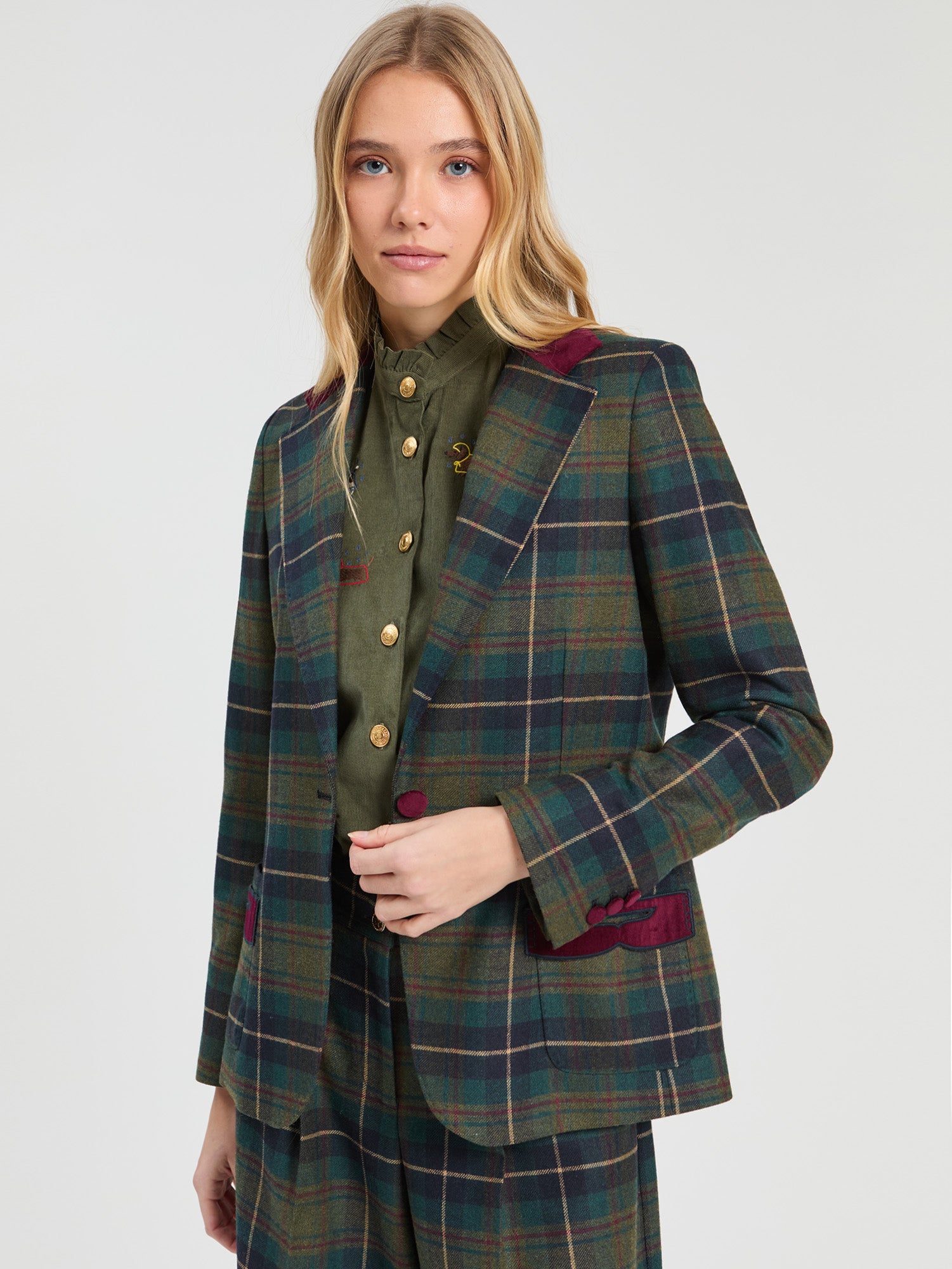 GREEN BURGUNDY CHECKED JACKET