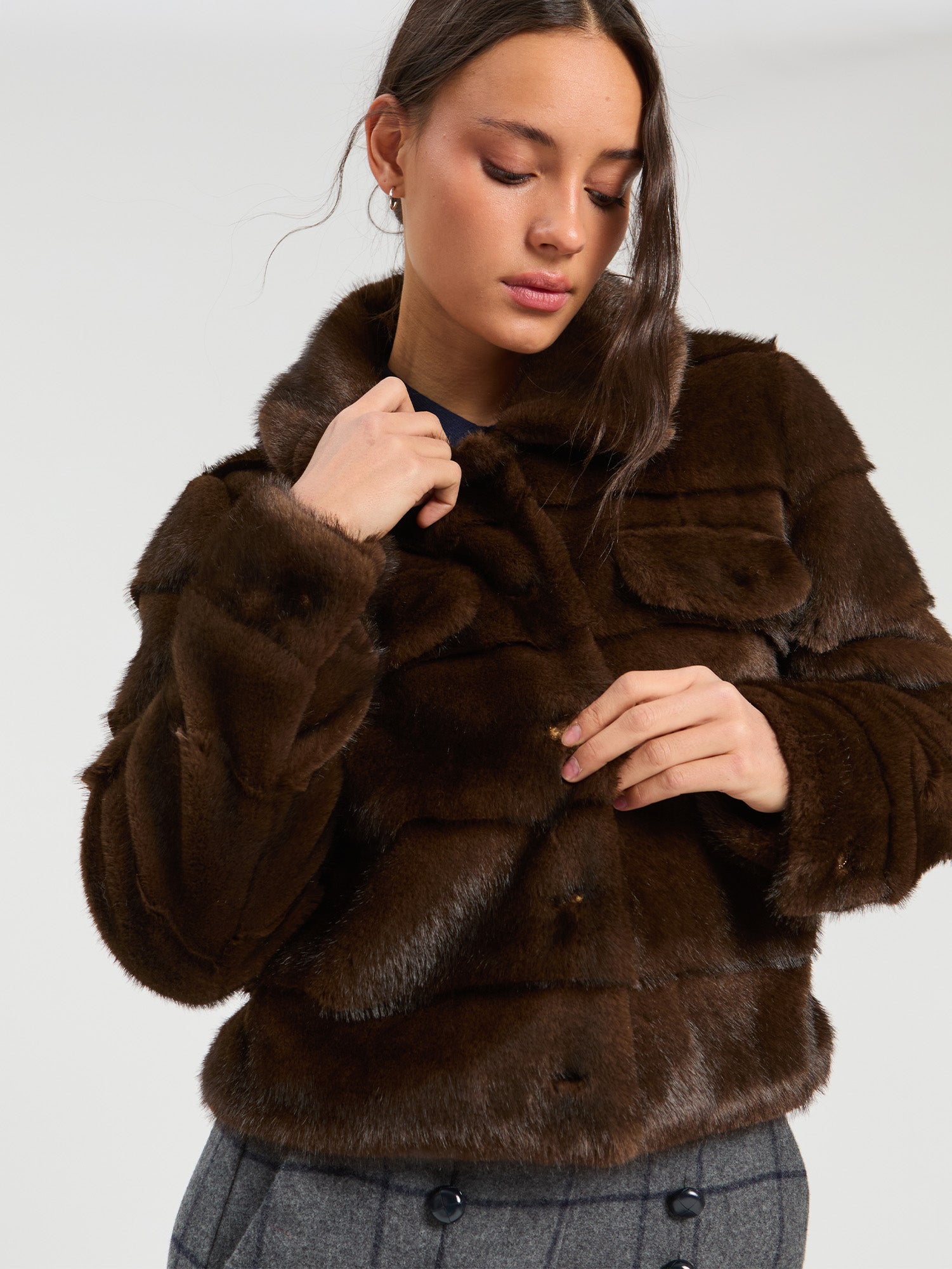 CHAQUETA PELO MARRON EFECTO VAQUERA